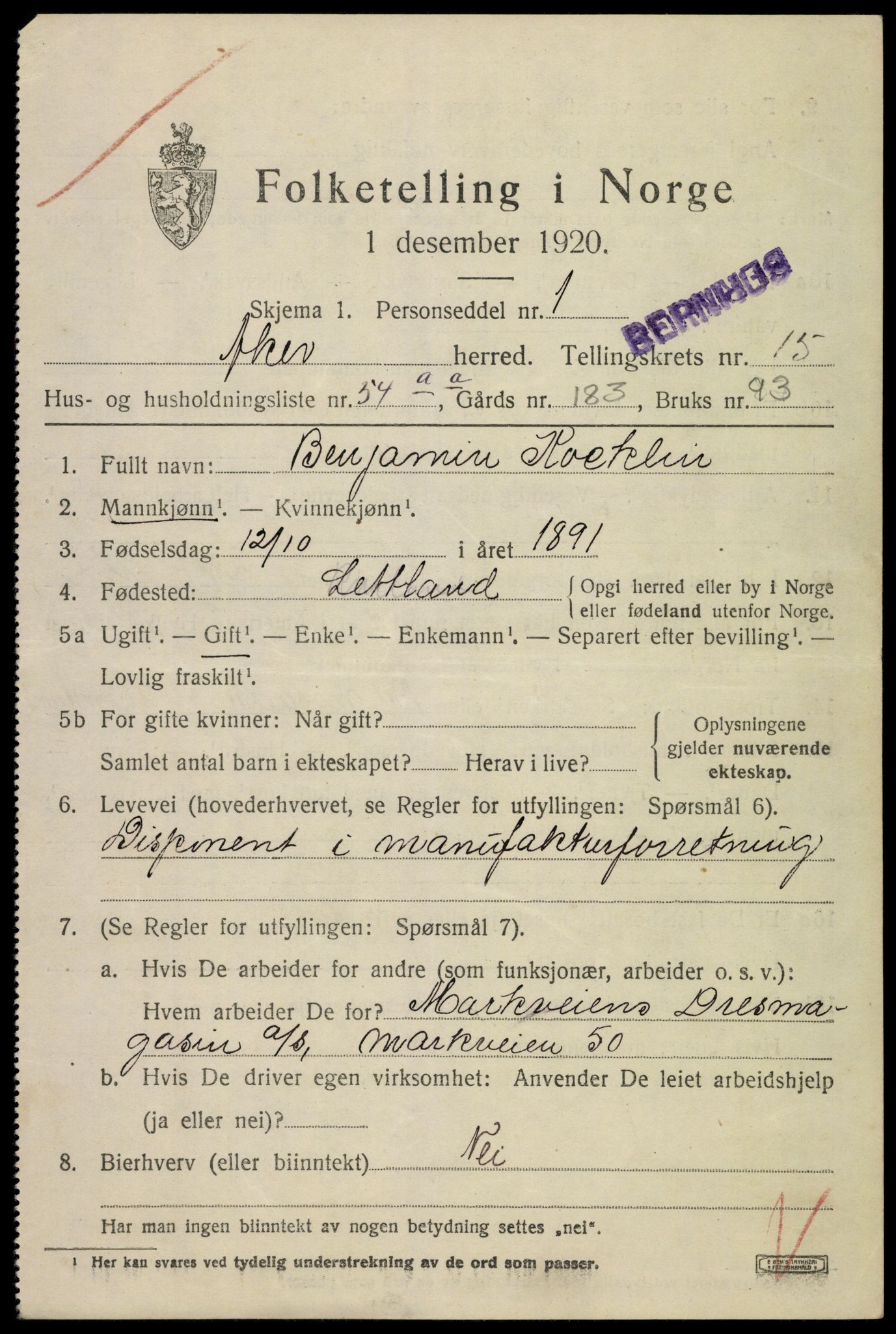 SAO, 1920 census for Aker, 1920, p. 86120