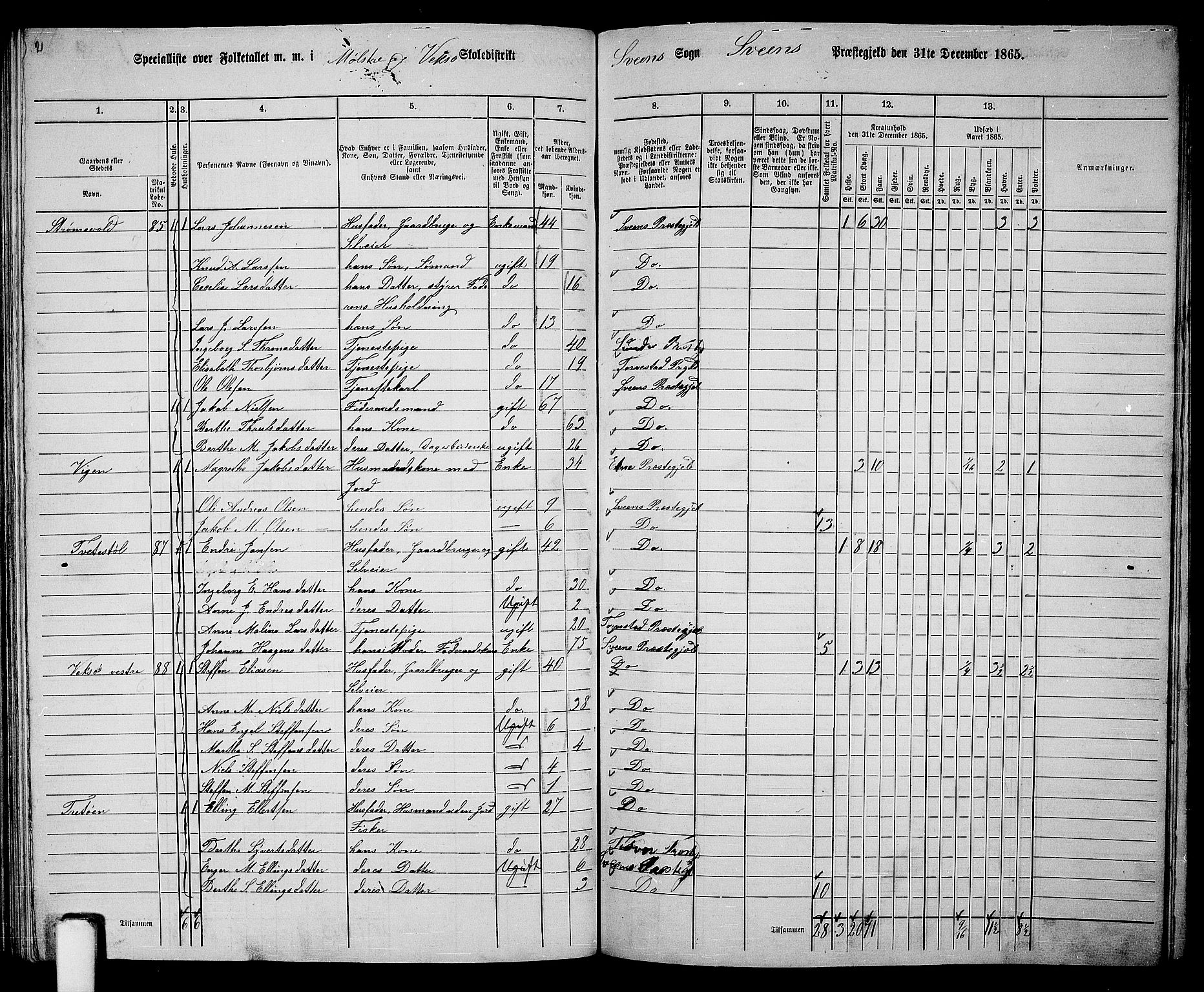 RA, 1865 census for Sveio, 1865, p. 118