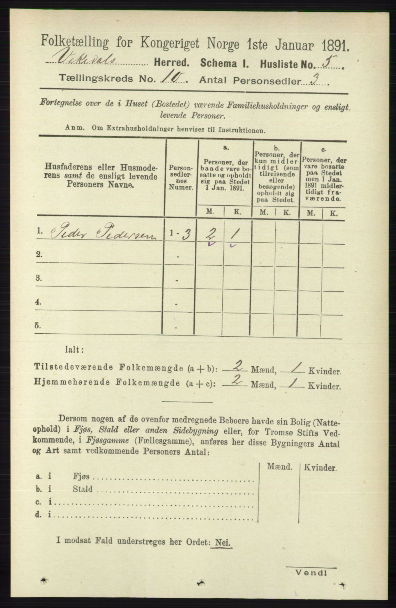 RA, 1891 census for 1157 Vikedal, 1891, p. 2468