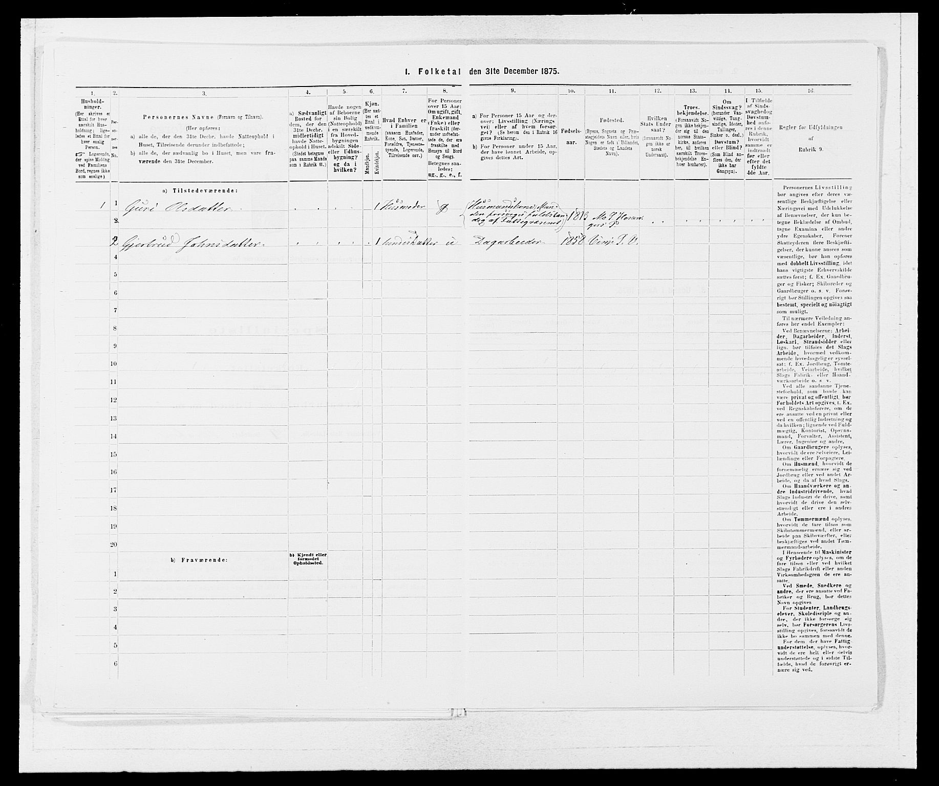 SAB, 1875 census for 1236P Vossestrand, 1875, p. 388