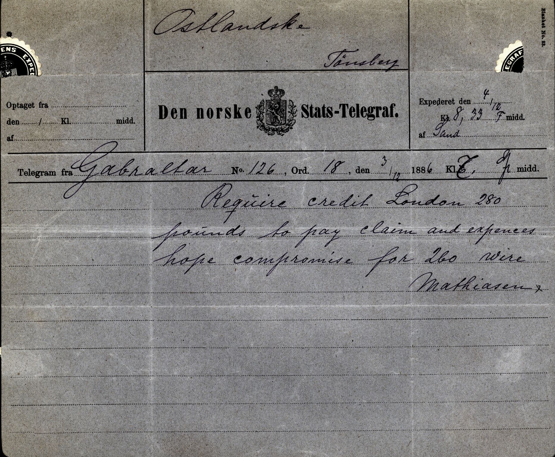 Pa 63 - Østlandske skibsassuranceforening, VEMU/A-1079/G/Ga/L0019/0011: Havaridokumenter / Arica, Astrid, August Herman Franck, Sondre, 1886, p. 54