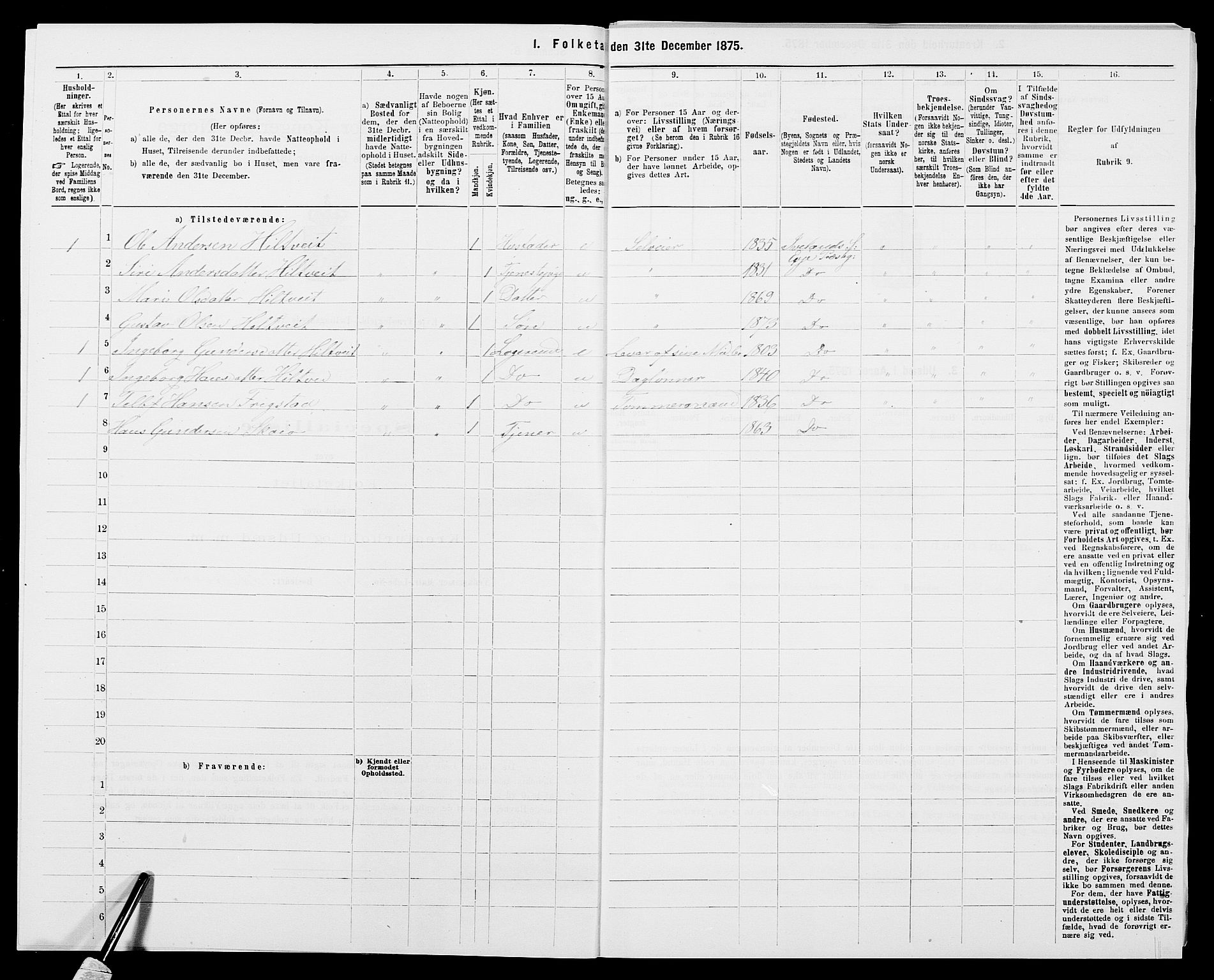 SAK, 1875 census for 0934P Evje, 1875, p. 675