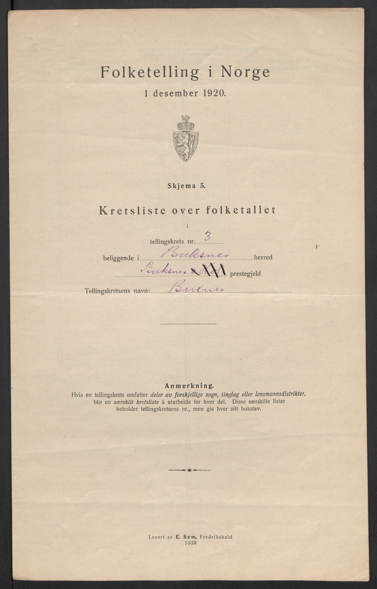 SAT, 1920 census for Buksnes, 1920, p. 12