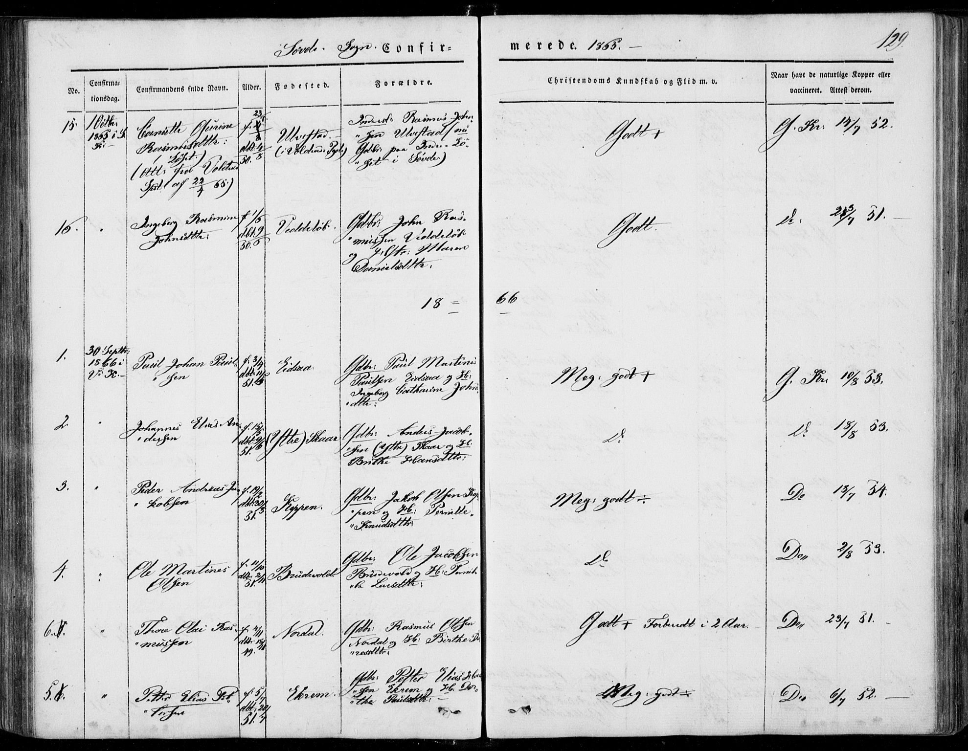 Ministerialprotokoller, klokkerbøker og fødselsregistre - Møre og Romsdal, AV/SAT-A-1454/502/L0023: Parish register (official) no. 502A01, 1844-1873, p. 129