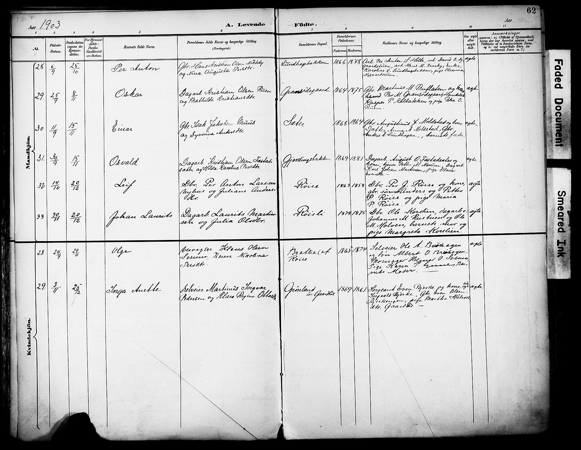Vestre Toten prestekontor, SAH/PREST-108/H/Ha/Haa/L0013: Parish register (official) no. 13, 1895-1911, p. 62