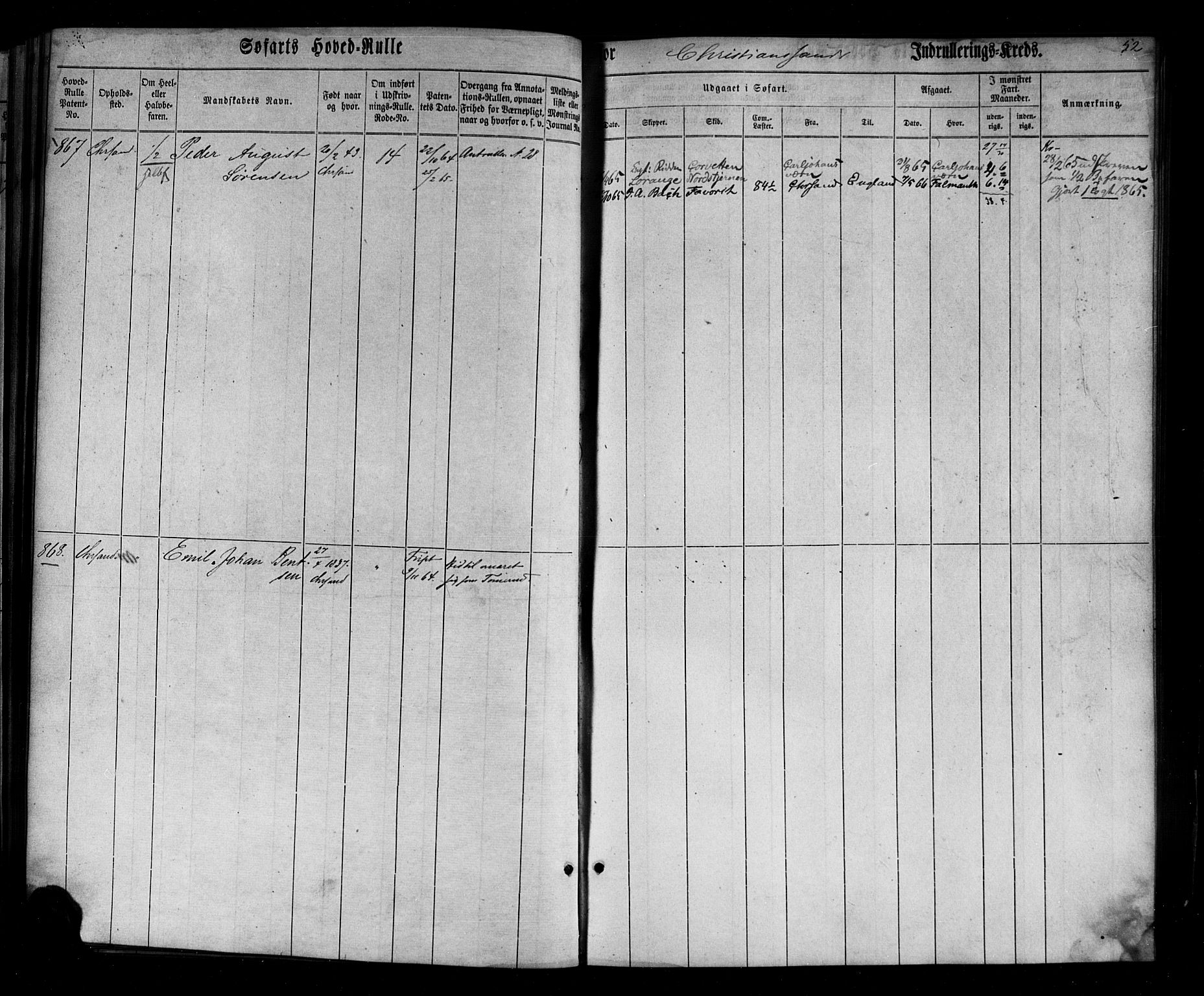 Kristiansand mønstringskrets, AV/SAK-2031-0015/F/Fb/L0026: Hovedrulle nr 767-1137, dublett, J-5, 1860-1870, p. 53