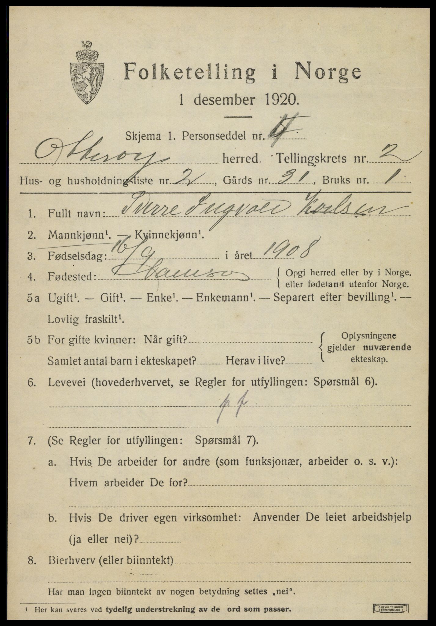 SAT, 1920 census for Otterøy, 1920, p. 1131