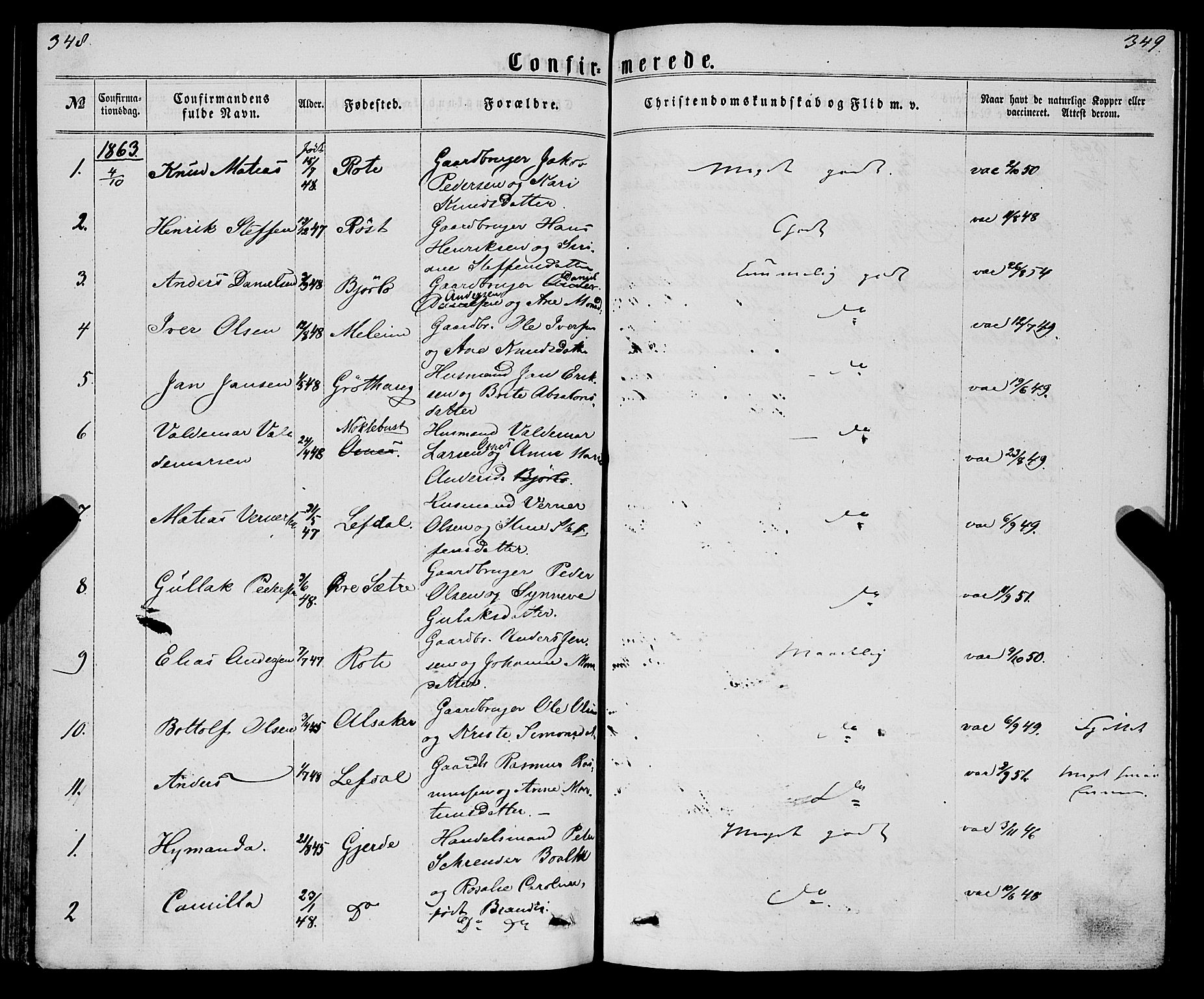 Eid sokneprestembete, AV/SAB-A-82301/H/Haa/Haaa/L0009: Parish register (official) no. A 9, 1861-1868, p. 348-349