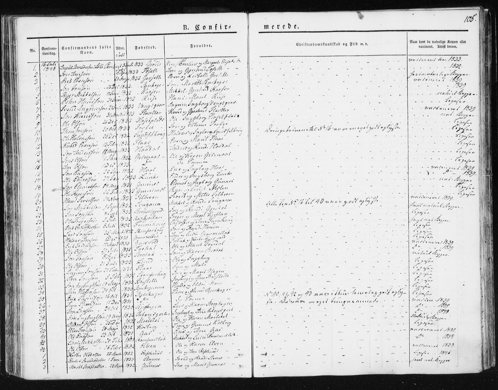Ministerialprotokoller, klokkerbøker og fødselsregistre - Sør-Trøndelag, SAT/A-1456/674/L0869: Parish register (official) no. 674A01, 1829-1860, p. 105