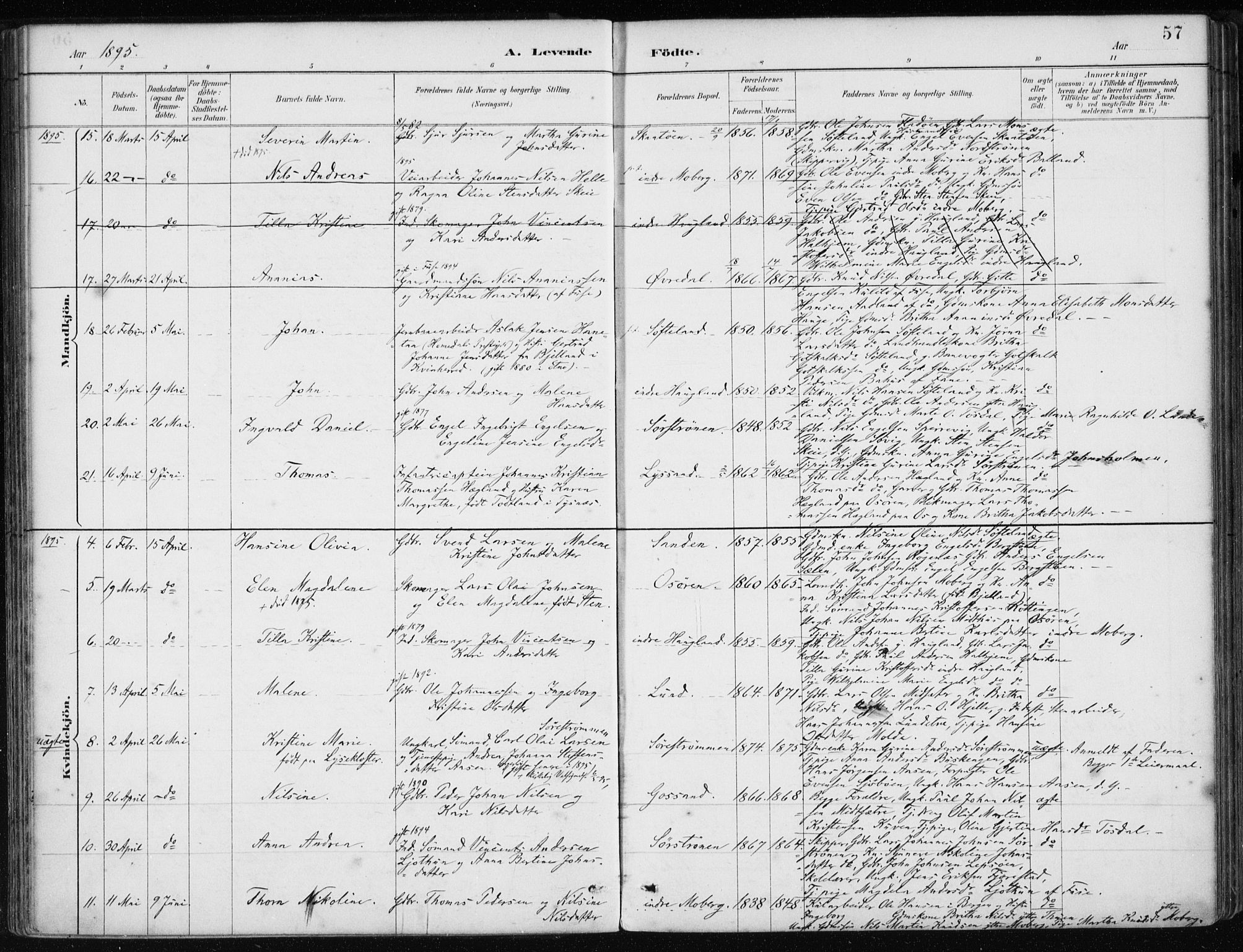 Os sokneprestembete, SAB/A-99929: Parish register (official) no. B 1, 1885-1902, p. 57