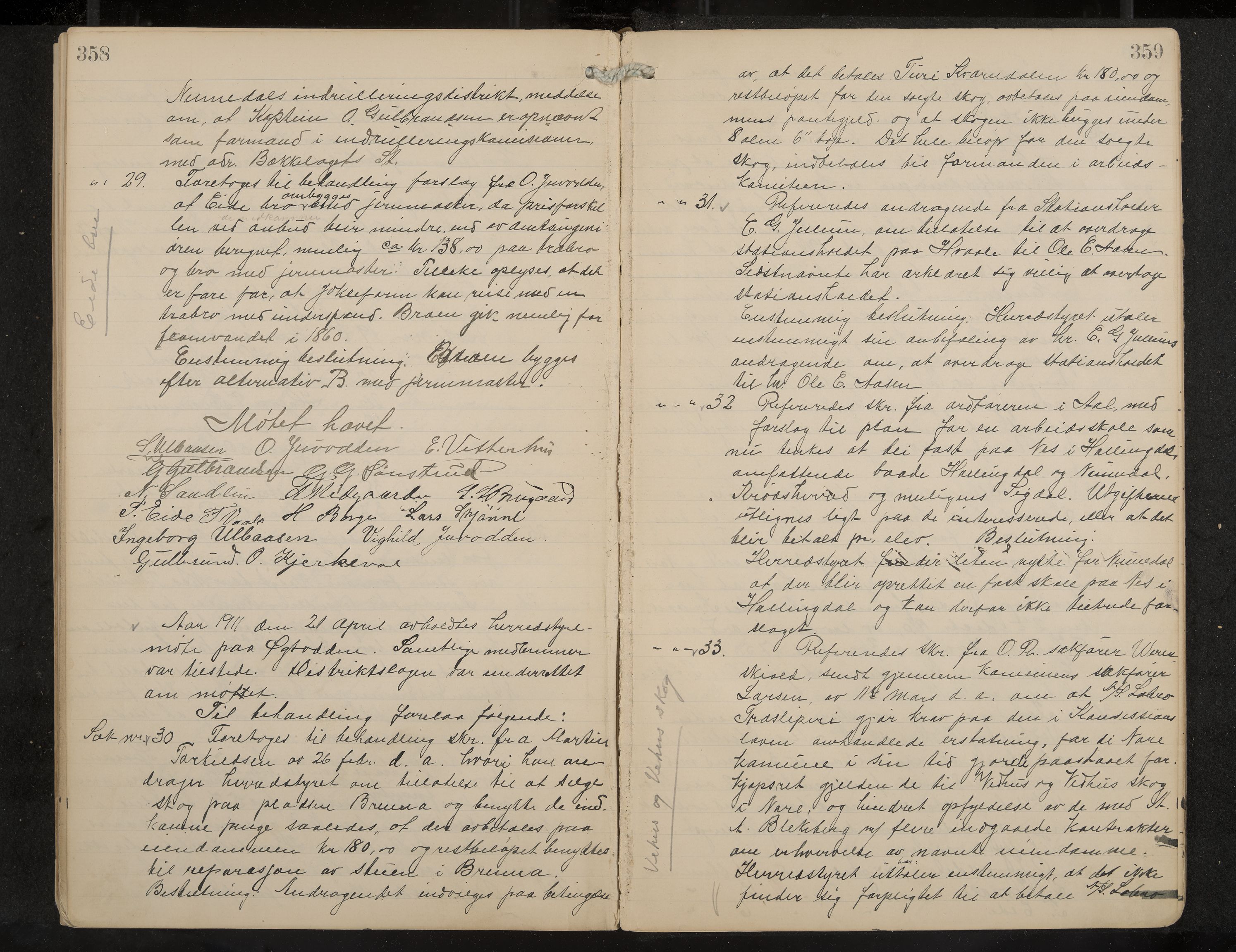 Nore formannskap og sentraladministrasjon, IKAK/0633021-2/A/Aa/L0001: Møtebok, 1901-1911, p. 358-359