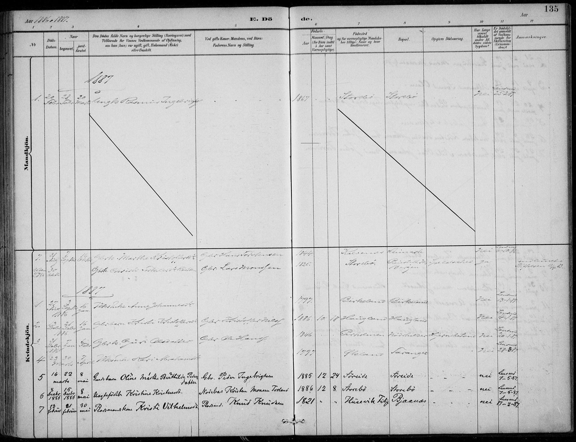 Sund sokneprestembete, SAB/A-99930: Parish register (official) no. C  1, 1882-1899, p. 135