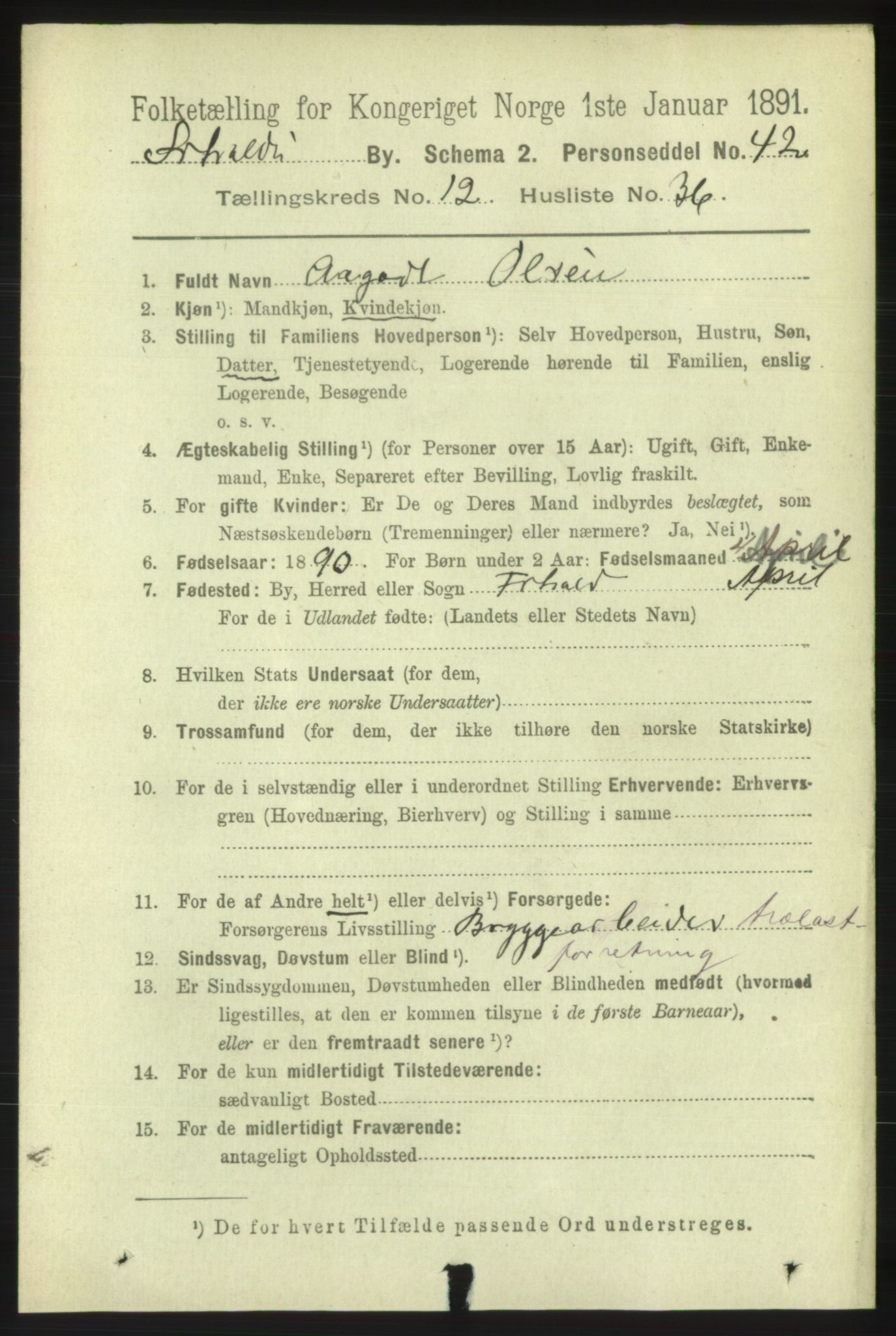 RA, 1891 census for 0101 Fredrikshald, 1891, p. 8782