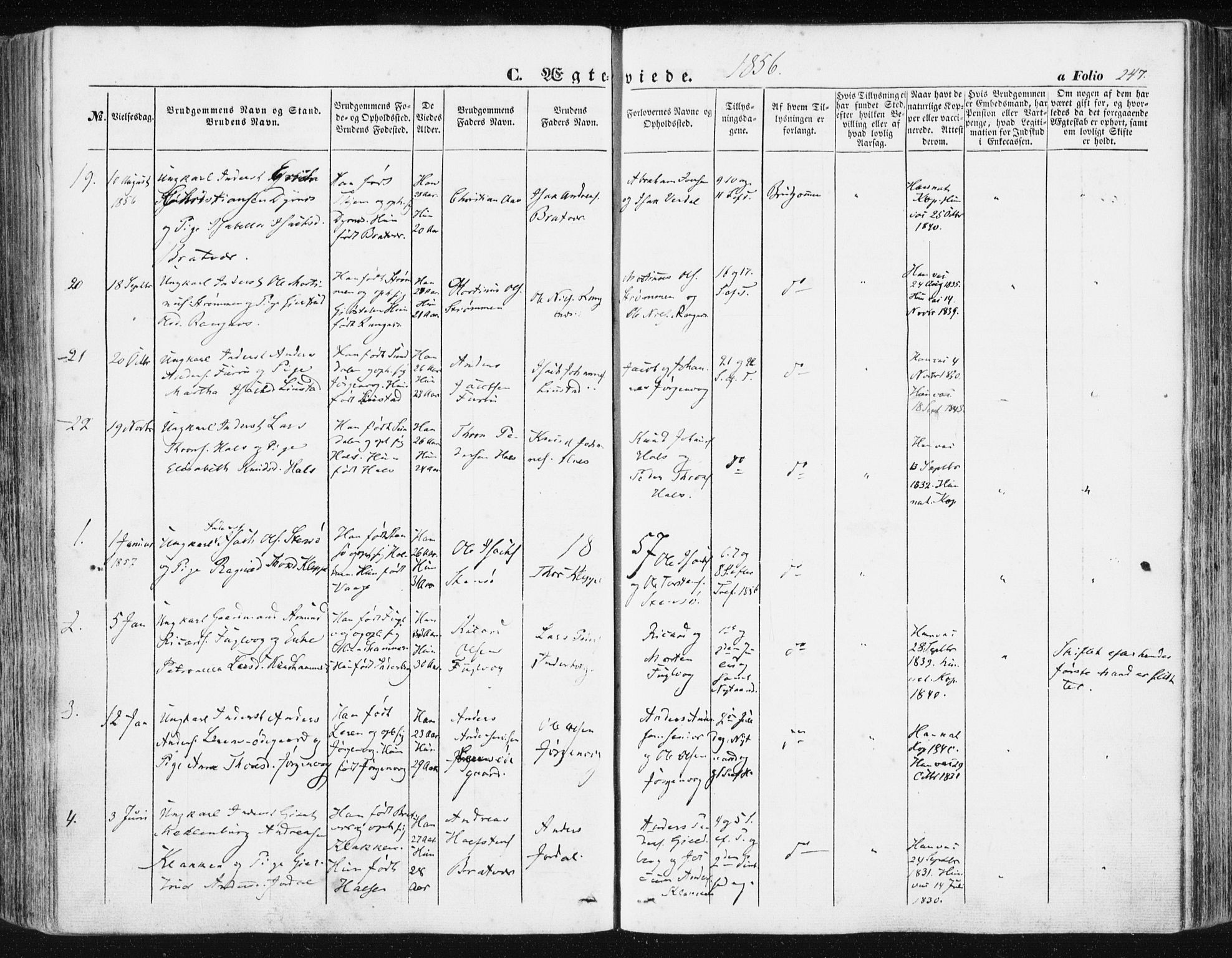 Ministerialprotokoller, klokkerbøker og fødselsregistre - Møre og Romsdal, SAT/A-1454/581/L0937: Parish register (official) no. 581A05, 1853-1872, p. 247