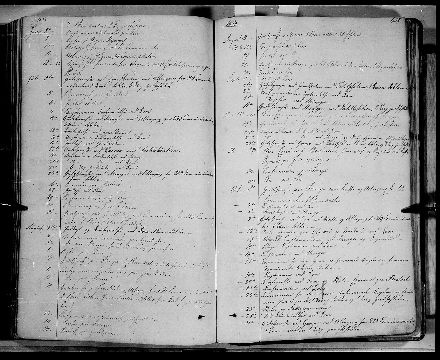 Lom prestekontor, SAH/PREST-070/K/L0006: Parish register (official) no. 6B, 1837-1863, p. 657