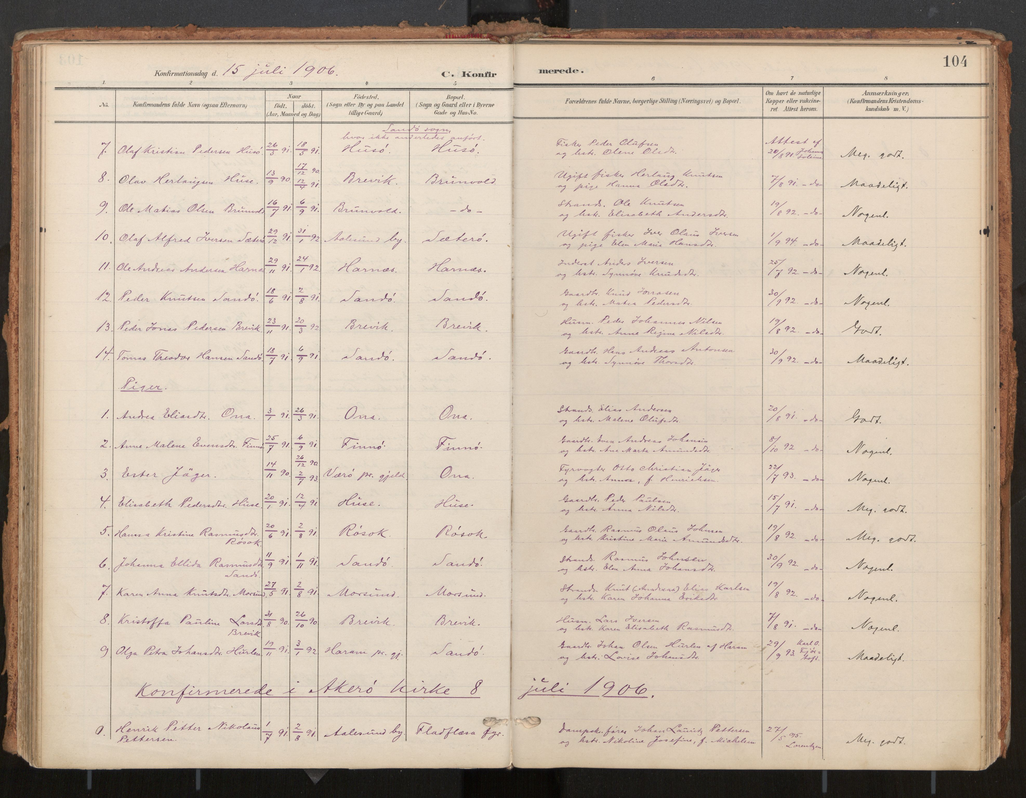 Ministerialprotokoller, klokkerbøker og fødselsregistre - Møre og Romsdal, SAT/A-1454/561/L0730: Parish register (official) no. 561A04, 1901-1929, p. 104