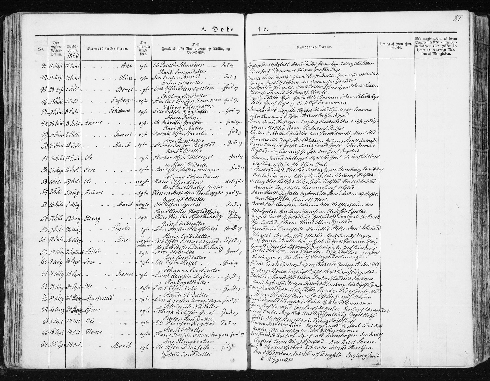 Ministerialprotokoller, klokkerbøker og fødselsregistre - Sør-Trøndelag, AV/SAT-A-1456/672/L0855: Parish register (official) no. 672A07, 1829-1860, p. 87