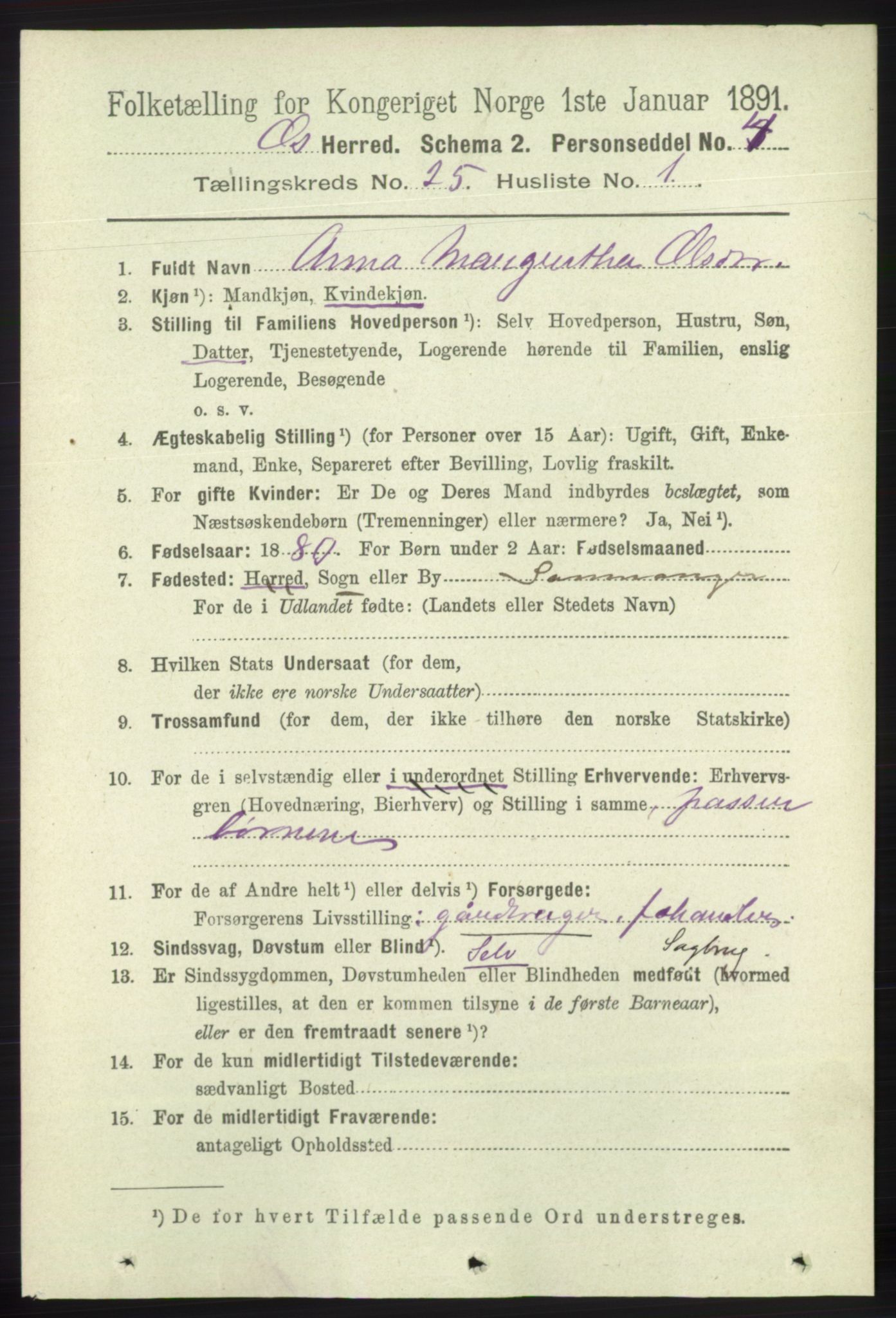 RA, 1891 census for 1243 Os, 1891, p. 5352