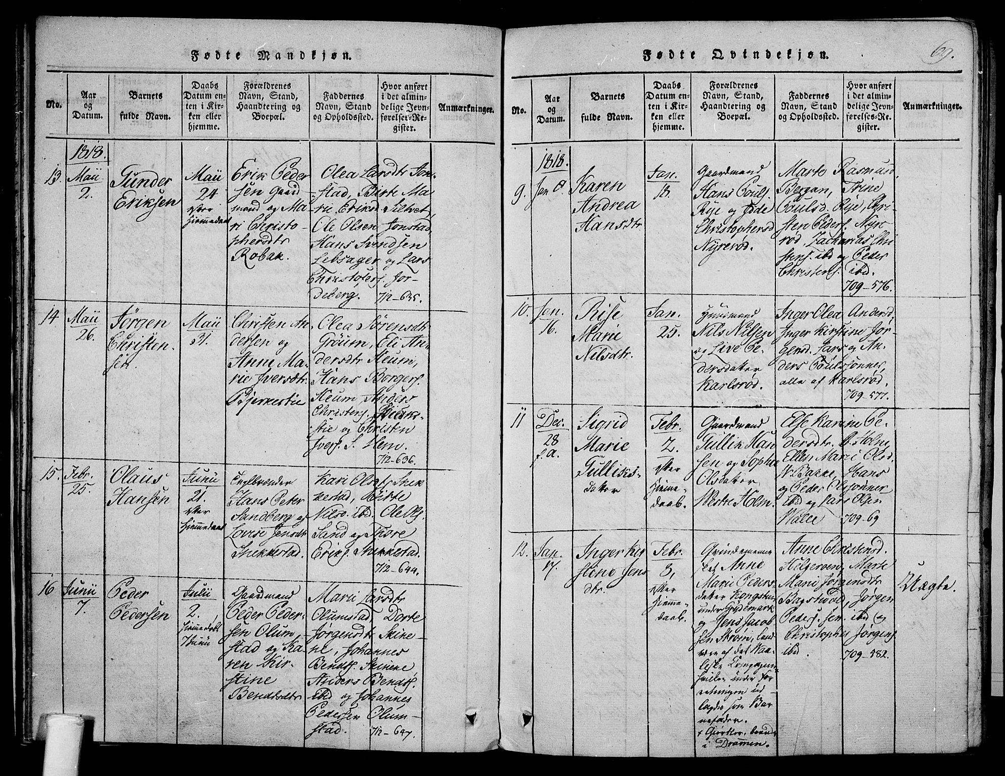 Våle kirkebøker, AV/SAKO-A-334/F/Fa/L0007: Parish register (official) no. I 7, 1814-1824, p. 68-69