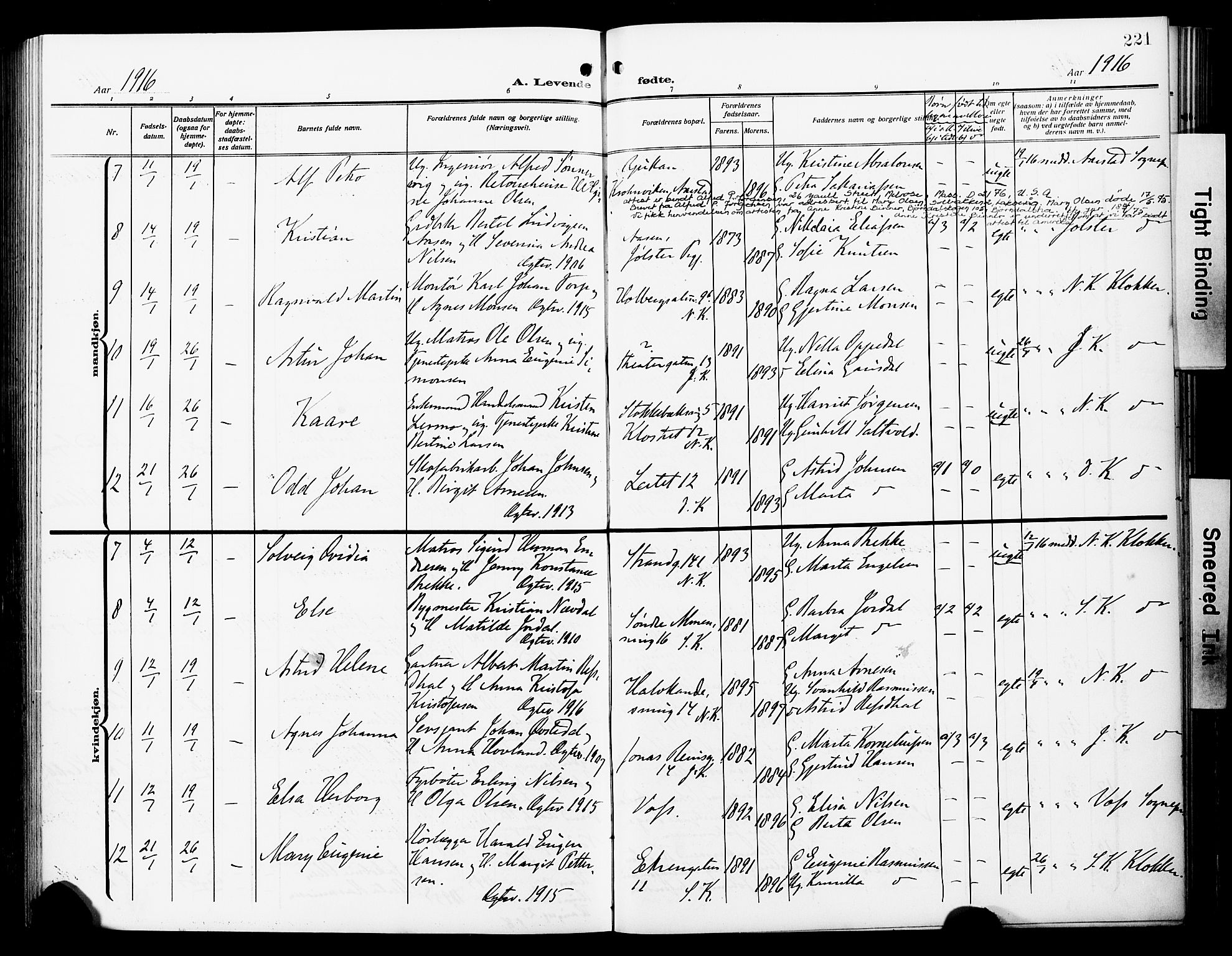 Fødselsstiftelsens sokneprestembete*, SAB/-: Parish register (official) no. A 4, 1910-1918, p. 221