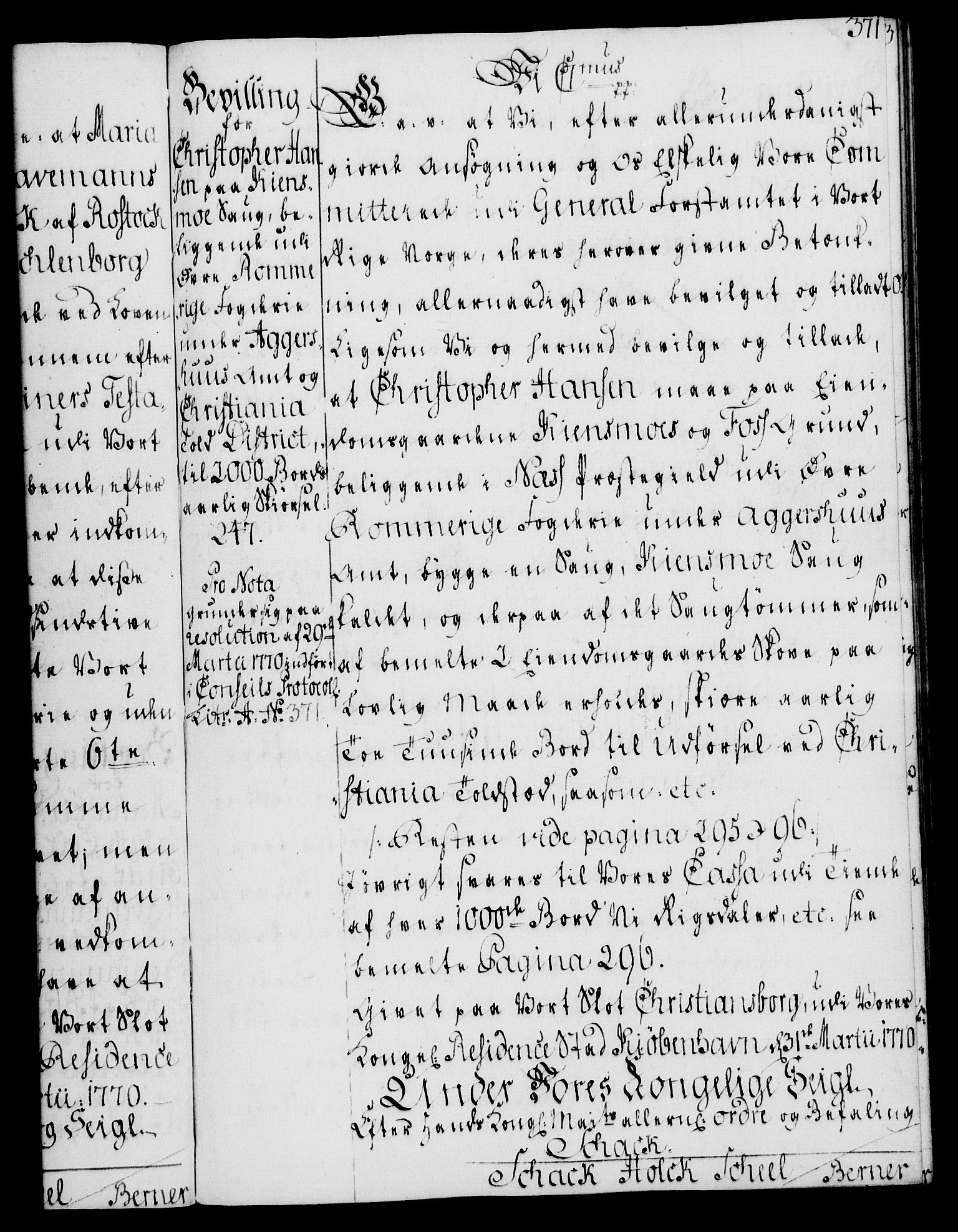 Rentekammeret, Kammerkanselliet, RA/EA-3111/G/Gg/Gga/L0008: Norsk ekspedisjonsprotokoll med register (merket RK 53.8), 1768-1771, p. 371