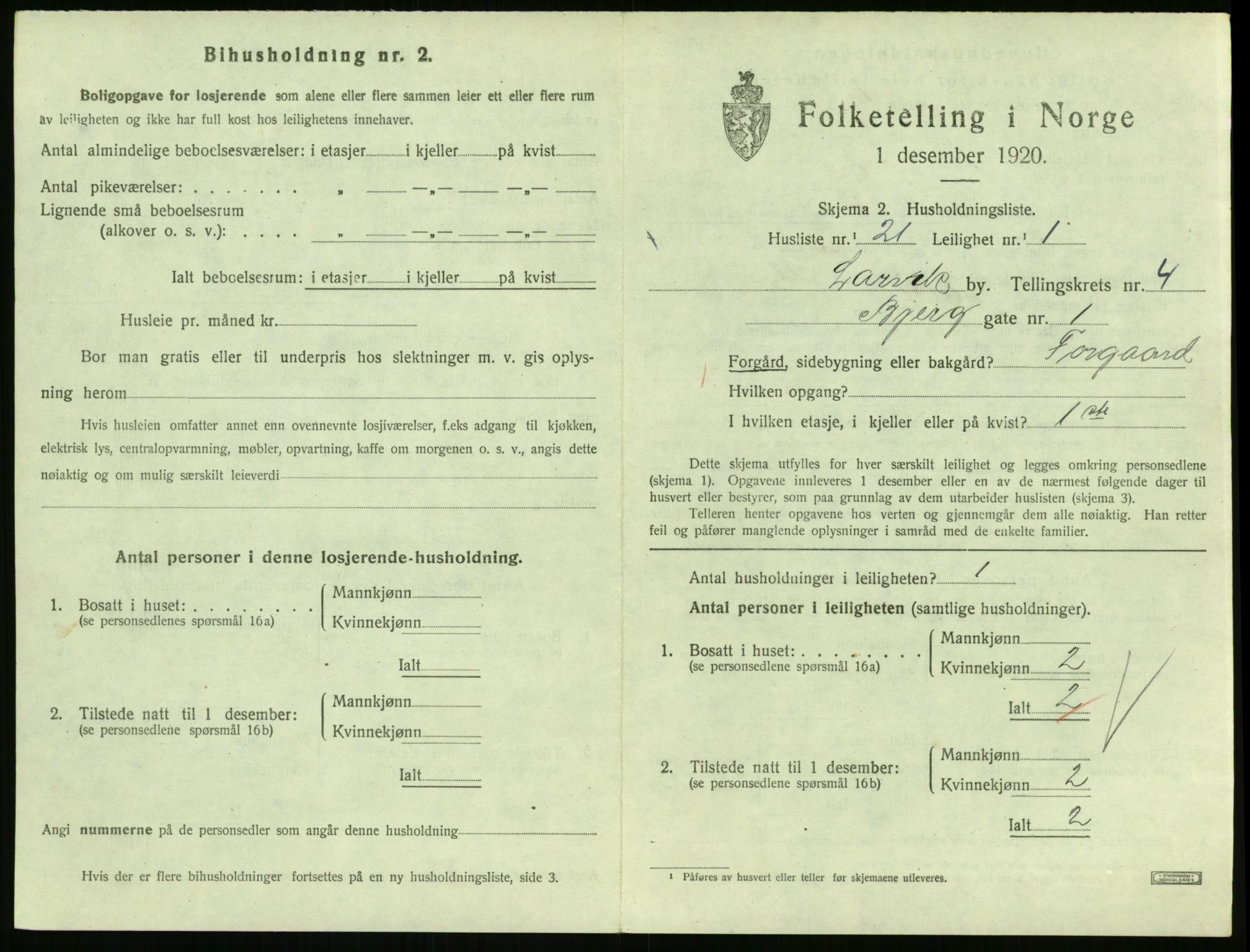 SAKO, 1920 census for Larvik, 1920, p. 4240