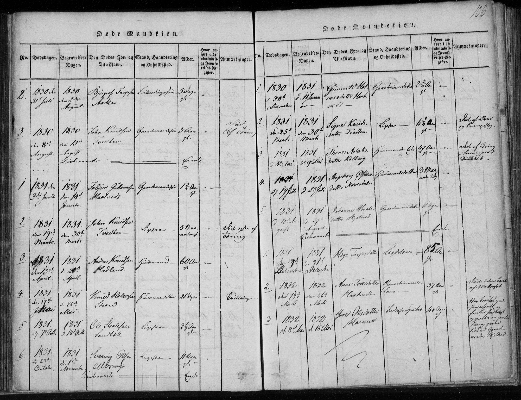 Lårdal kirkebøker, SAKO/A-284/F/Fa/L0005: Parish register (official) no. I 5, 1815-1860, p. 106