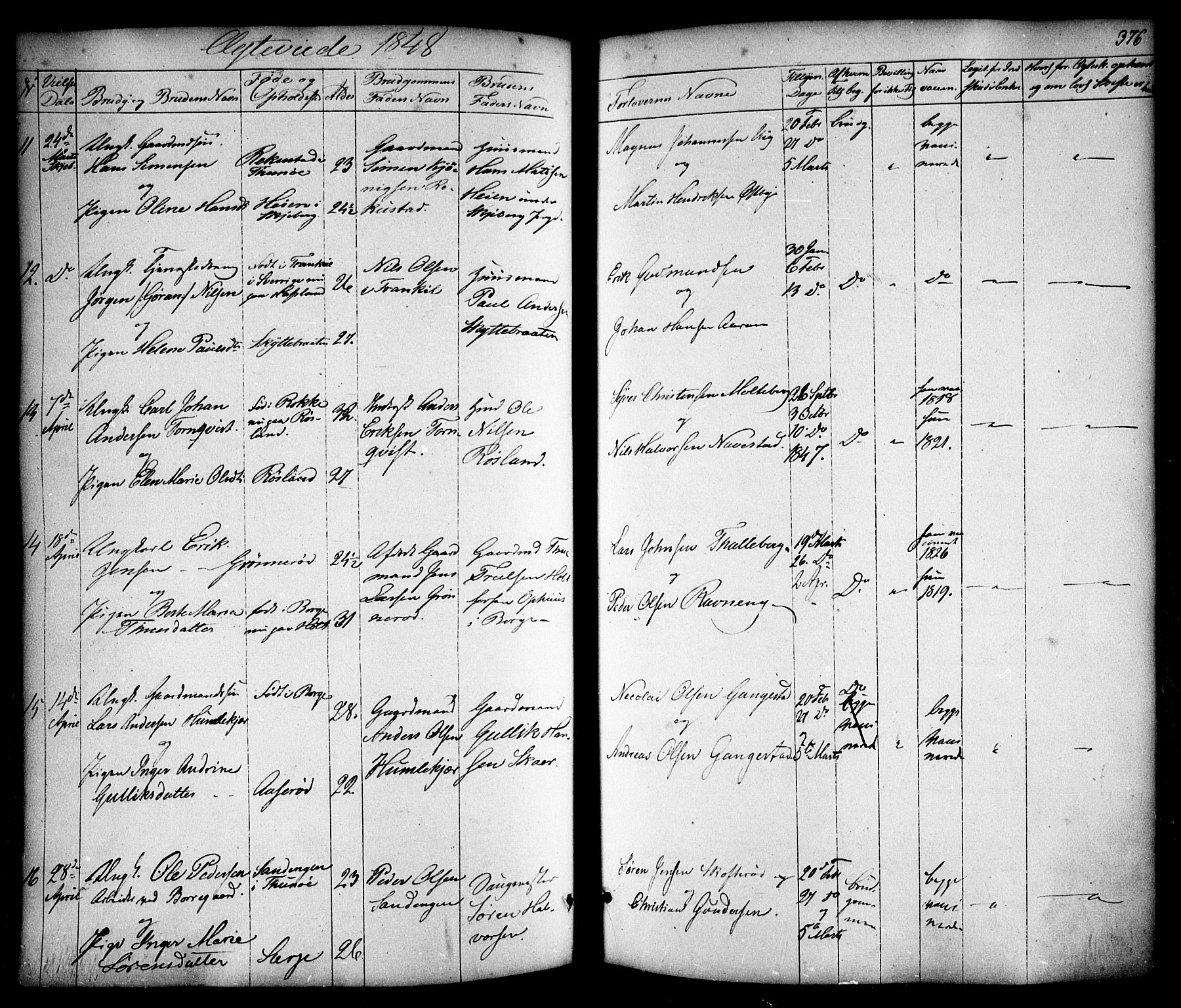 Skjeberg prestekontor Kirkebøker, AV/SAO-A-10923/F/Fa/L0006: Parish register (official) no. I 6, 1846-1858, p. 376