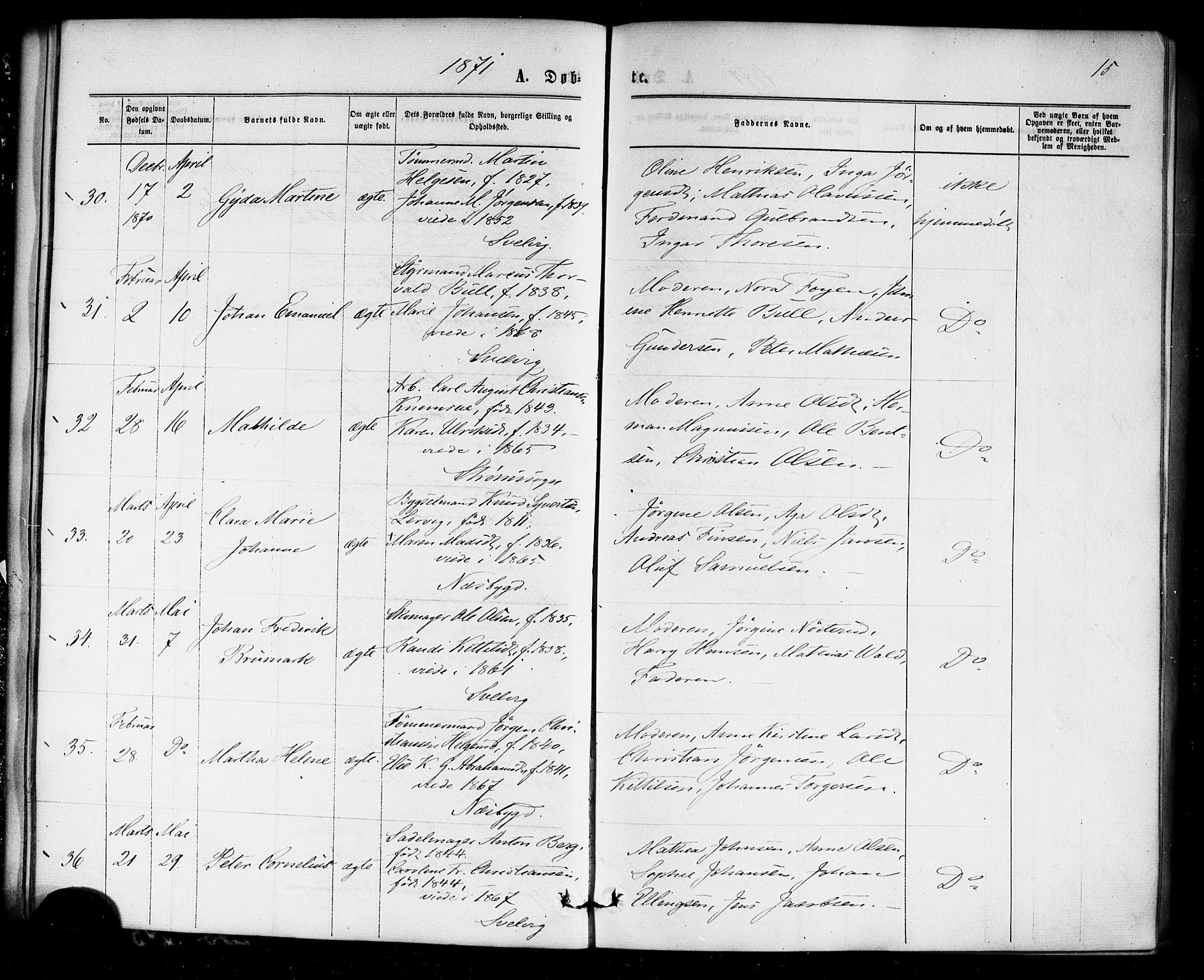 Strømm kirkebøker, AV/SAKO-A-322/F/Fa/L0002: Parish register (official) no. I 2, 1870-1877, p. 15