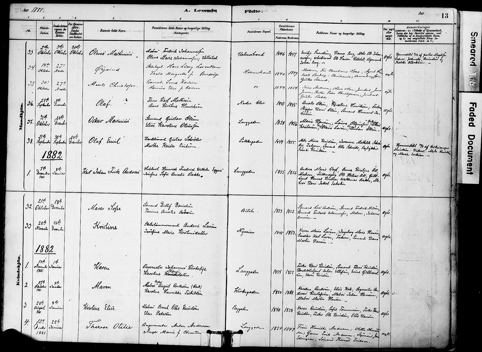 Holmestrand kirkebøker, SAKO/A-346/F/Fa/L0004: Parish register (official) no. 4, 1880-1901, p. 13