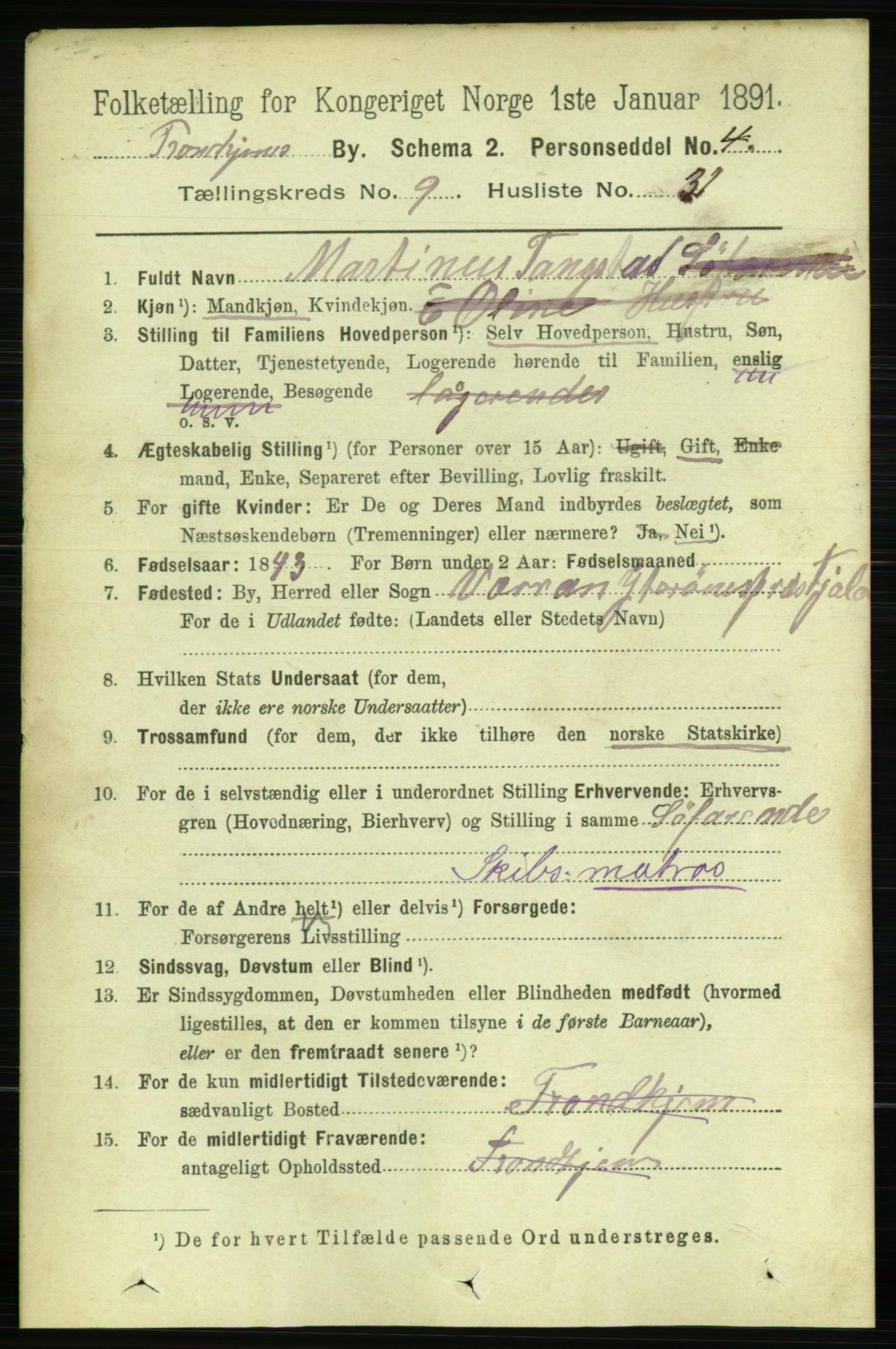 RA, 1891 census for 1601 Trondheim, 1891, p. 8010