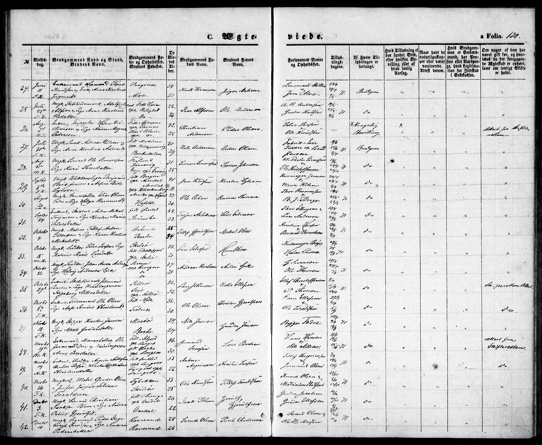 Tromøy sokneprestkontor, AV/SAK-1111-0041/F/Fb/L0004: Parish register (copy) no. B 4, 1869-1877, p. 120