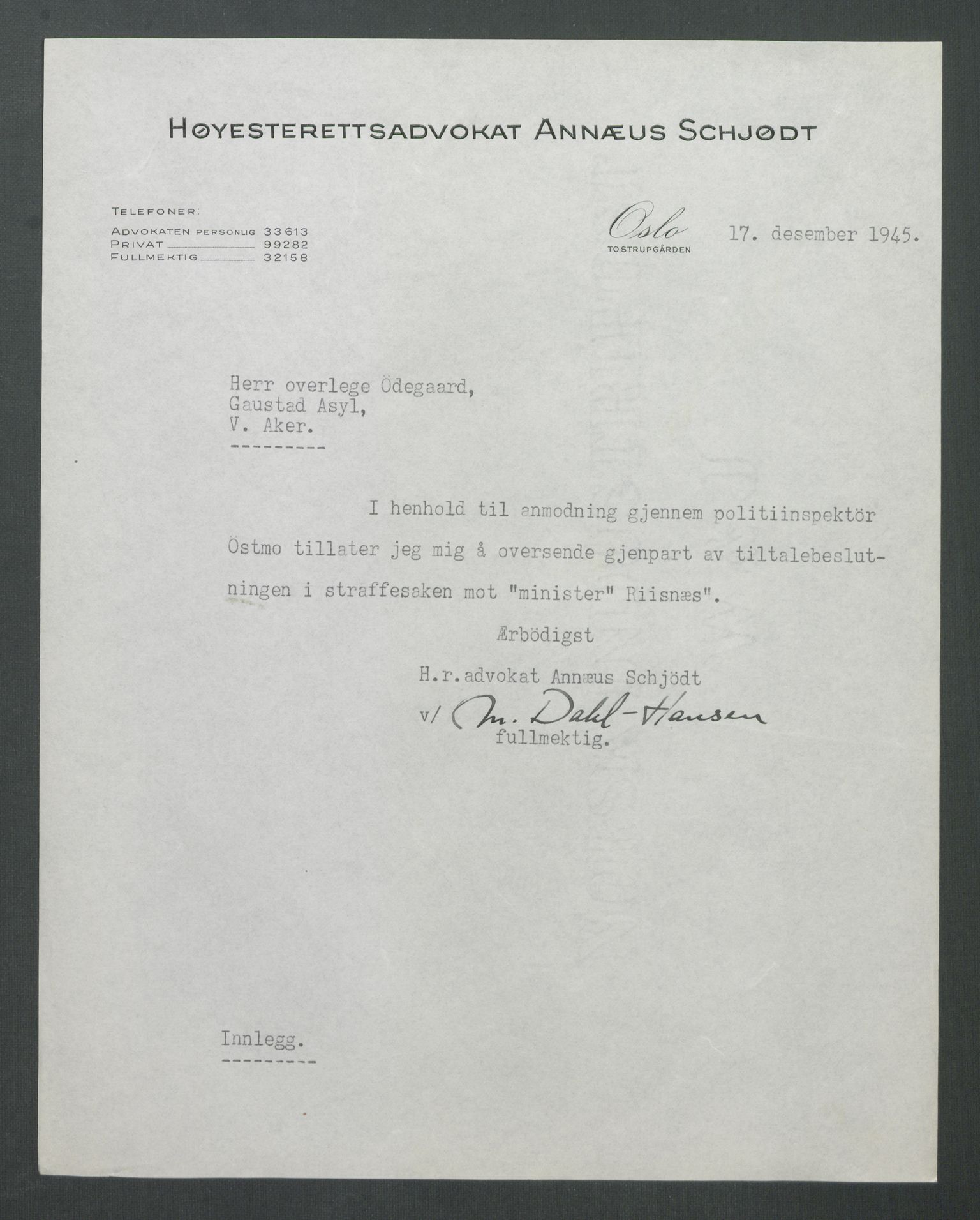 Landssvikarkivet, Oslo politikammer, AV/RA-S-3138-01/D/Di/L0001: Anr. 1559, 1945-1947, p. 1965