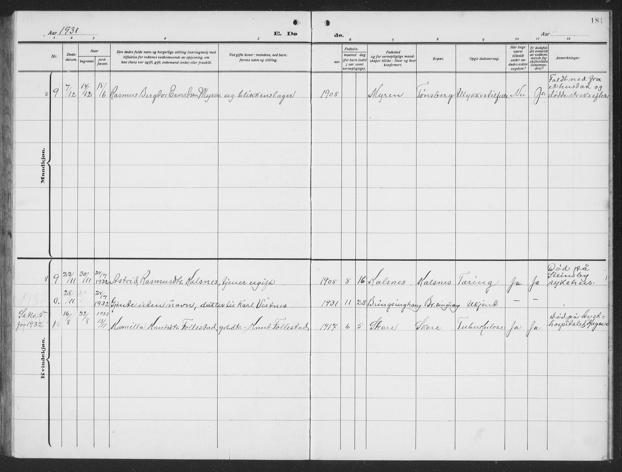 Ministerialprotokoller, klokkerbøker og fødselsregistre - Møre og Romsdal, SAT/A-1454/503/L0051: Parish register (copy) no. 503C06, 1923-1938, p. 181