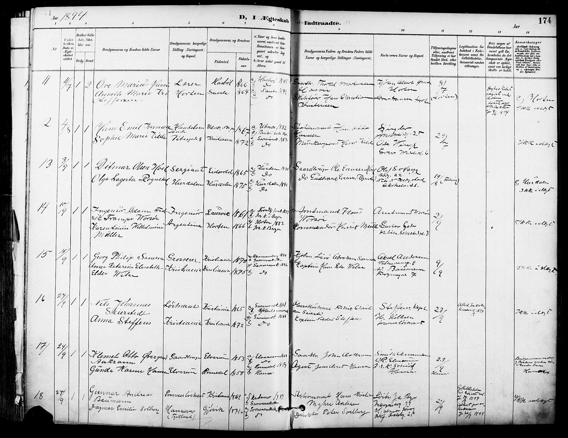 Garnisonsmenigheten Kirkebøker, SAO/A-10846/F/Fa/L0013: Parish register (official) no. 13, 1894-1904, p. 174