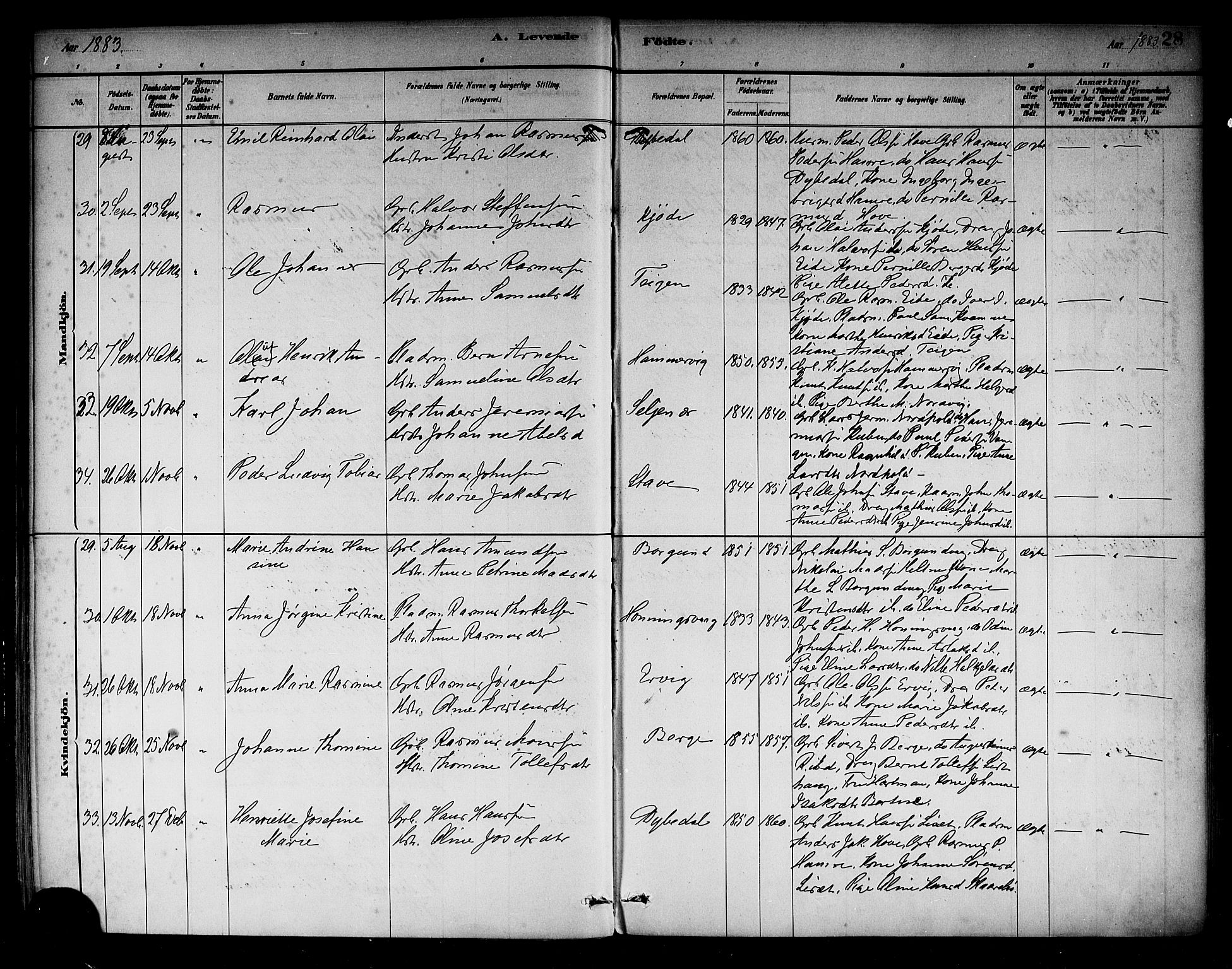 Selje sokneprestembete, AV/SAB-A-99938/H/Ha/Haa/Haab: Parish register (official) no. B 1, 1881-1890, p. 28