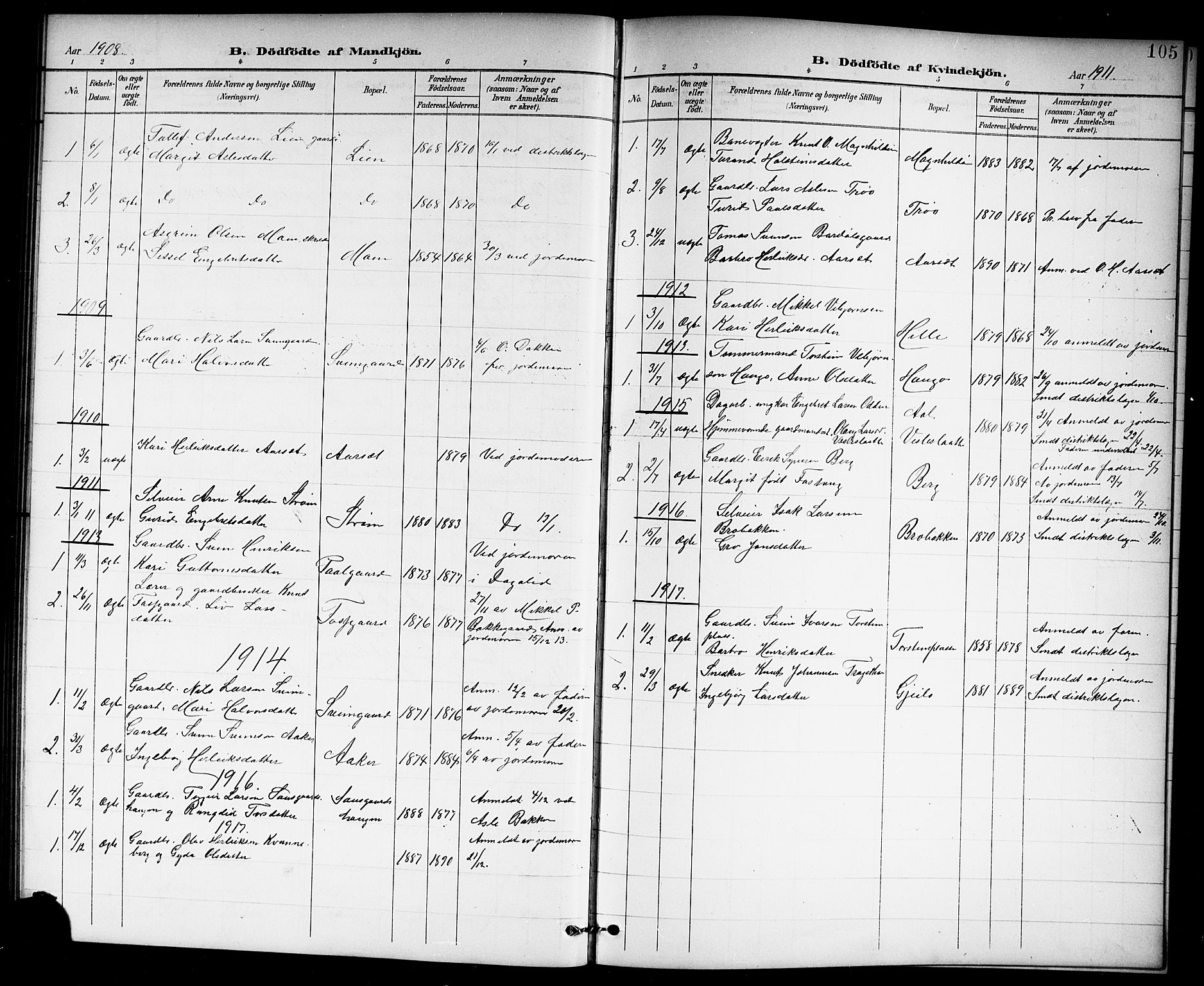 Hol kirkebøker, AV/SAKO-A-227/G/Ga/L0001: Parish register (copy) no. I 1, 1900-1919, p. 105