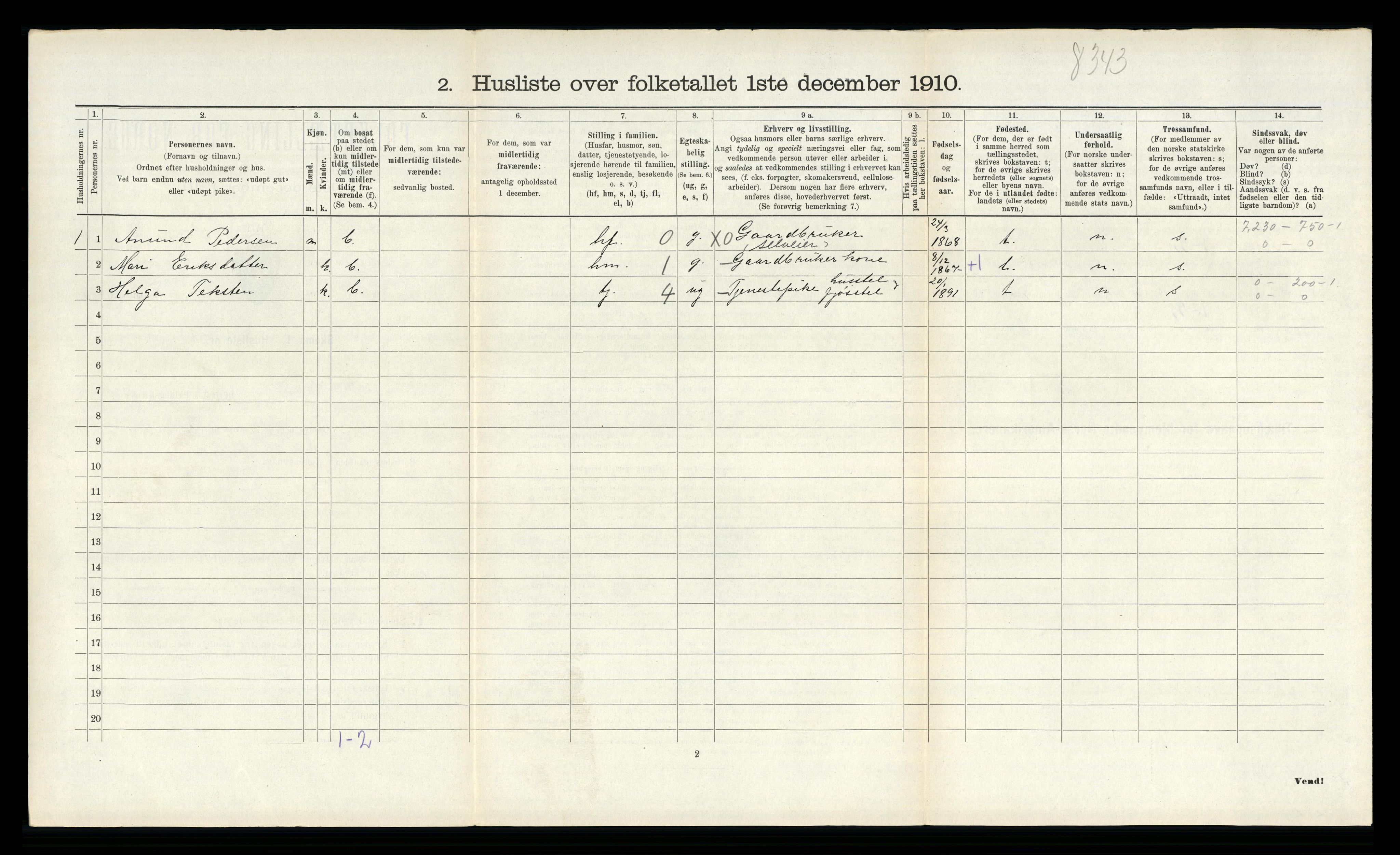 RA, 1910 census for Sauherad, 1910, p. 1304