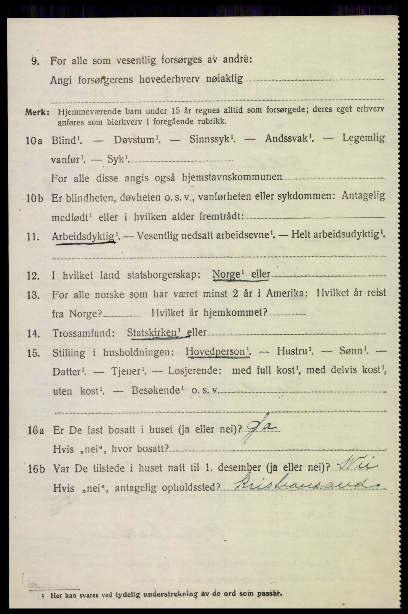SAK, 1920 census for Oddernes, 1920, p. 3020