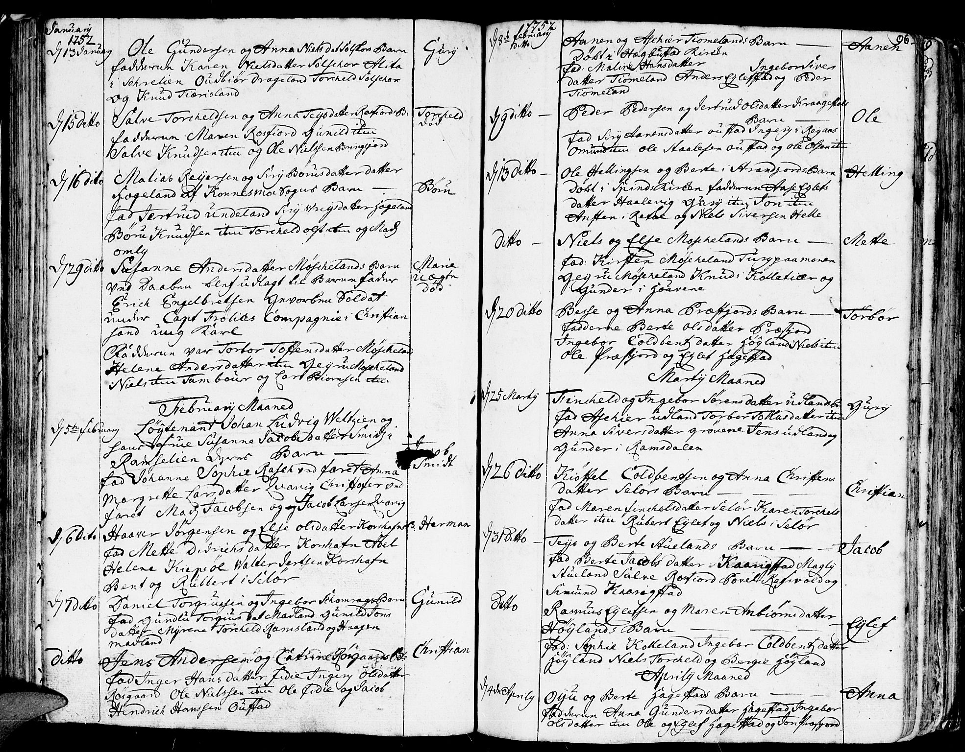 Lyngdal sokneprestkontor, SAK/1111-0029/F/Fa/Fac/L0001: Parish register (official) no. A 1, 1727-1779, p. 96