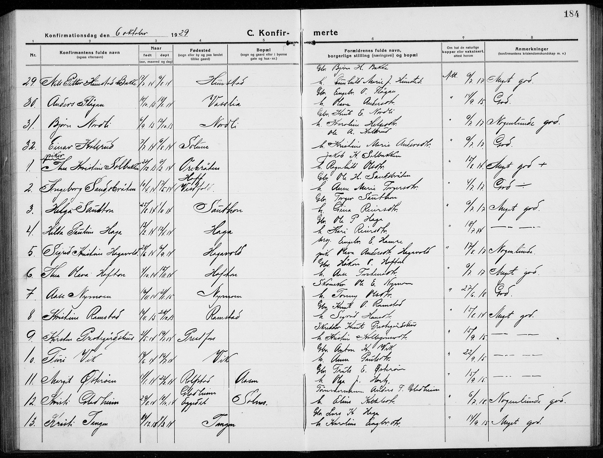 Sigdal kirkebøker, SAKO/A-245/G/Ga/L0007: Parish register (copy) no. I 7, 1917-1935, p. 184