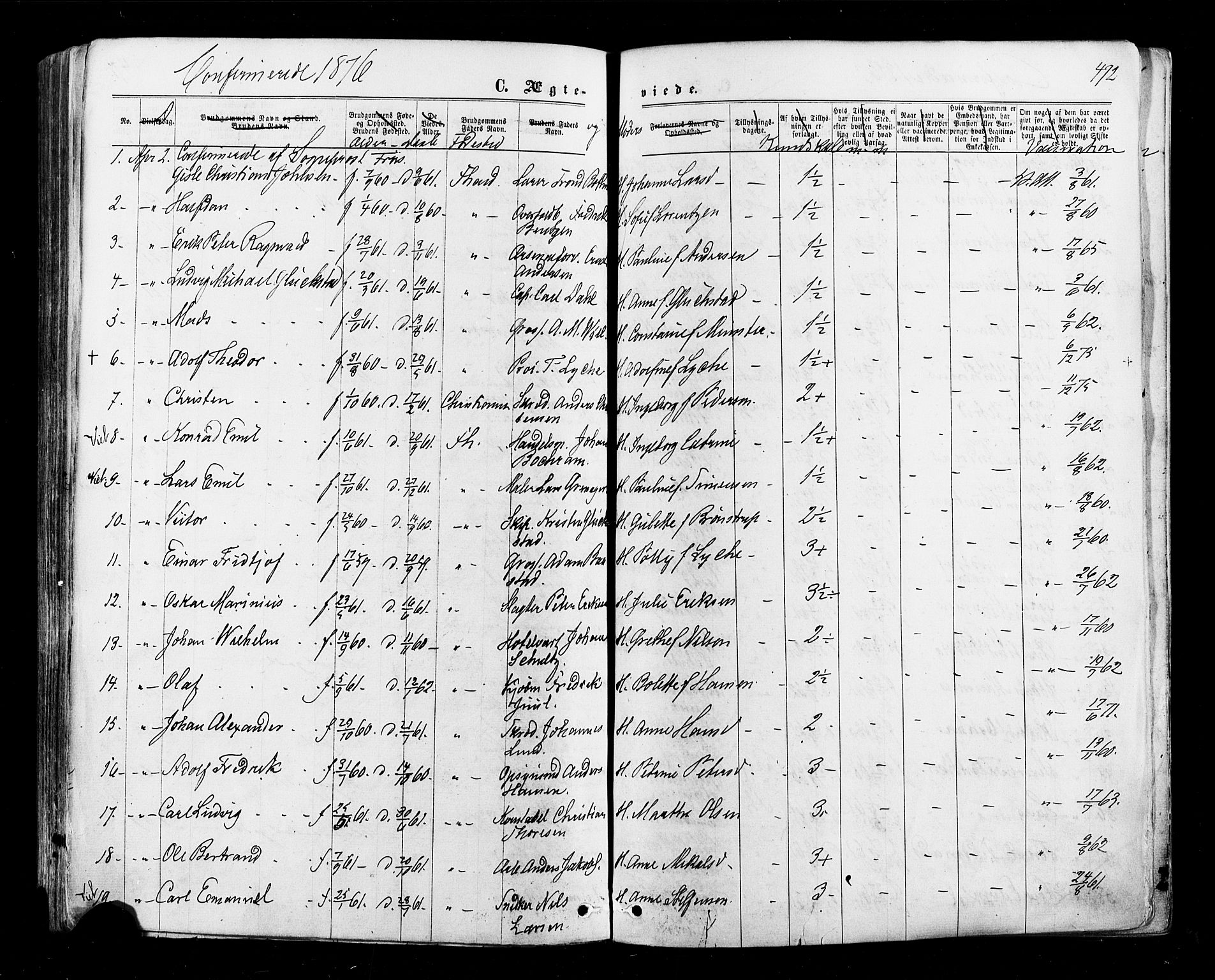 Halden prestekontor Kirkebøker, SAO/A-10909/F/Fa/L0009: Parish register (official) no. I 9, 1866-1877, p. 472