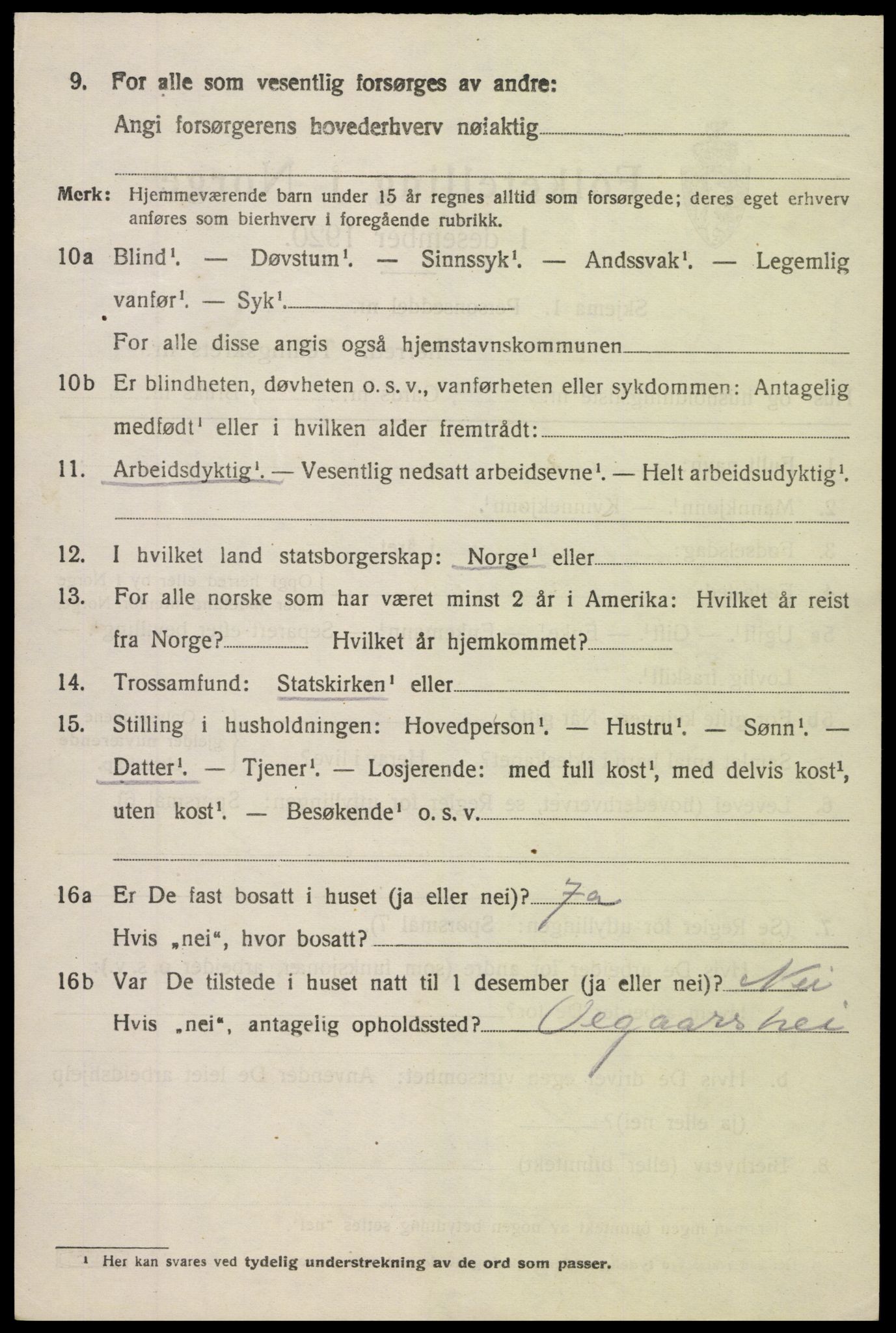 SAK, 1920 census for Vegårshei, 1920, p. 4095