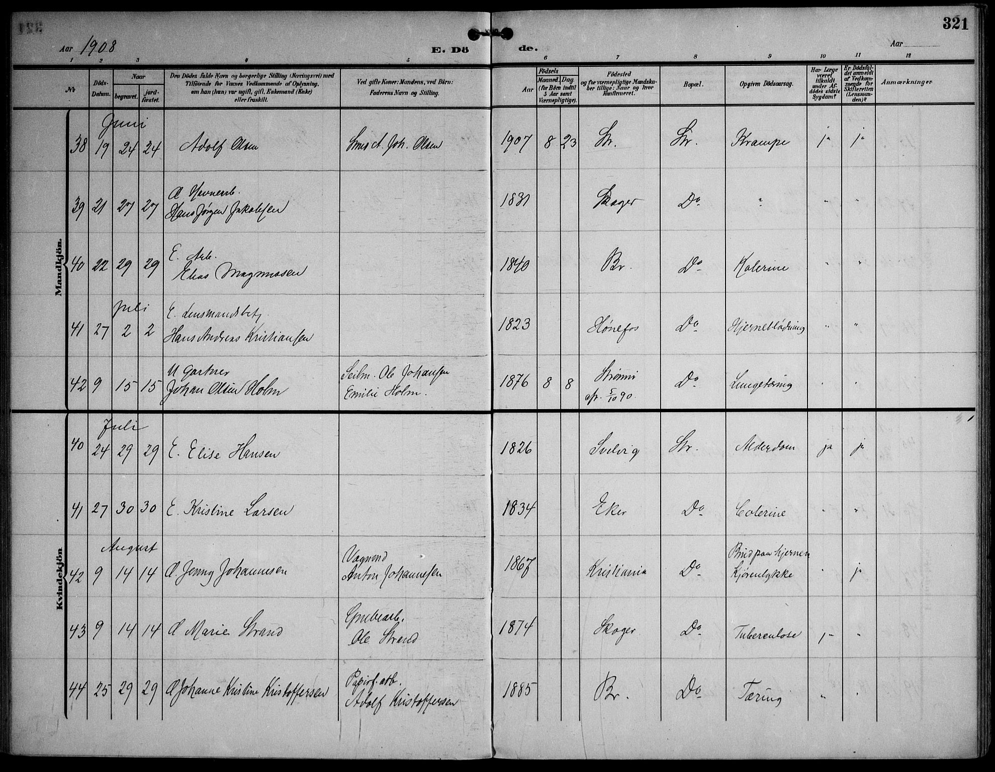 Strømsø kirkebøker, AV/SAKO-A-246/F/Fa/L0026: Parish register (official) no. I 26, 1905-1914, p. 321