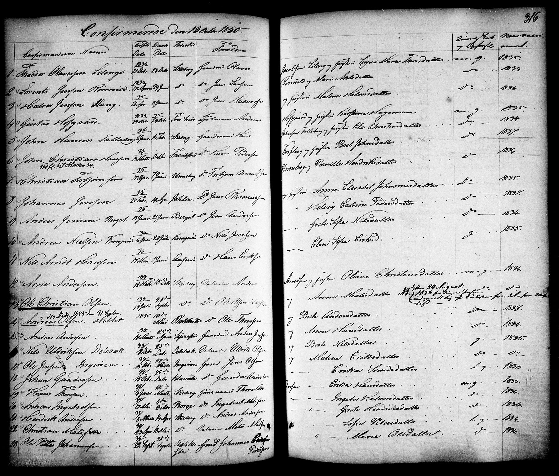 Skjeberg prestekontor Kirkebøker, SAO/A-10923/F/Fa/L0006: Parish register (official) no. I 6, 1846-1858, p. 316