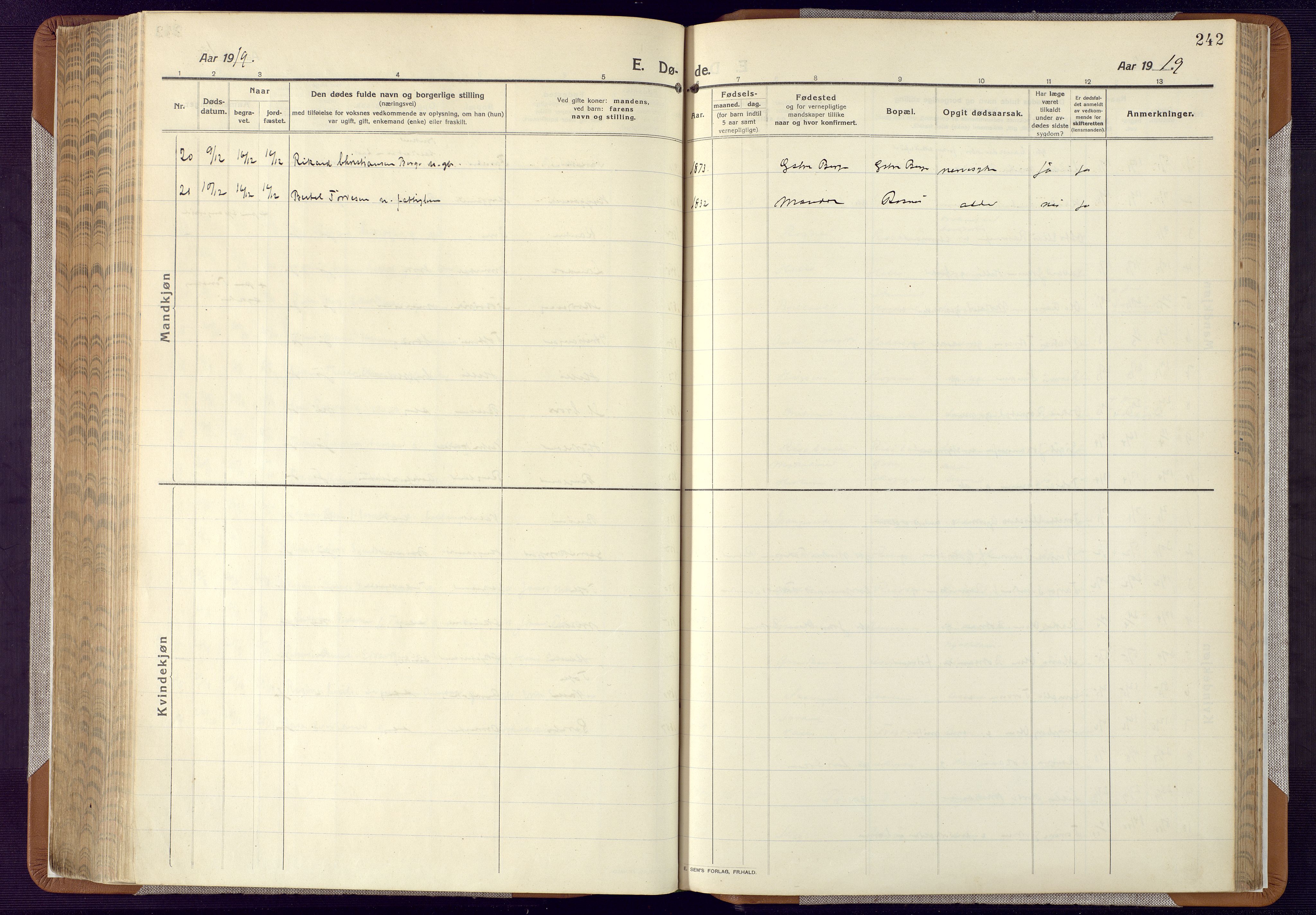 Mandal sokneprestkontor, AV/SAK-1111-0030/F/Fa/Faa/L0022: Parish register (official) no. A 22, 1913-1925, p. 242