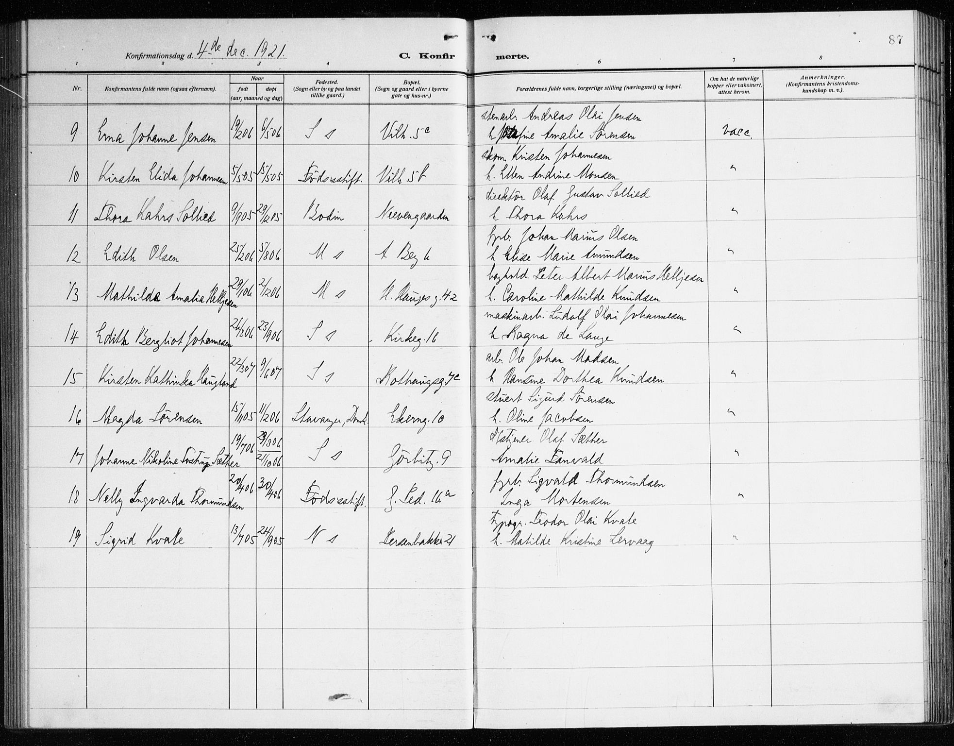 Sandviken Sokneprestembete, SAB/A-77601/H/Ha/L0012: Parish register (official) no. C 3, 1918-1926, p. 87