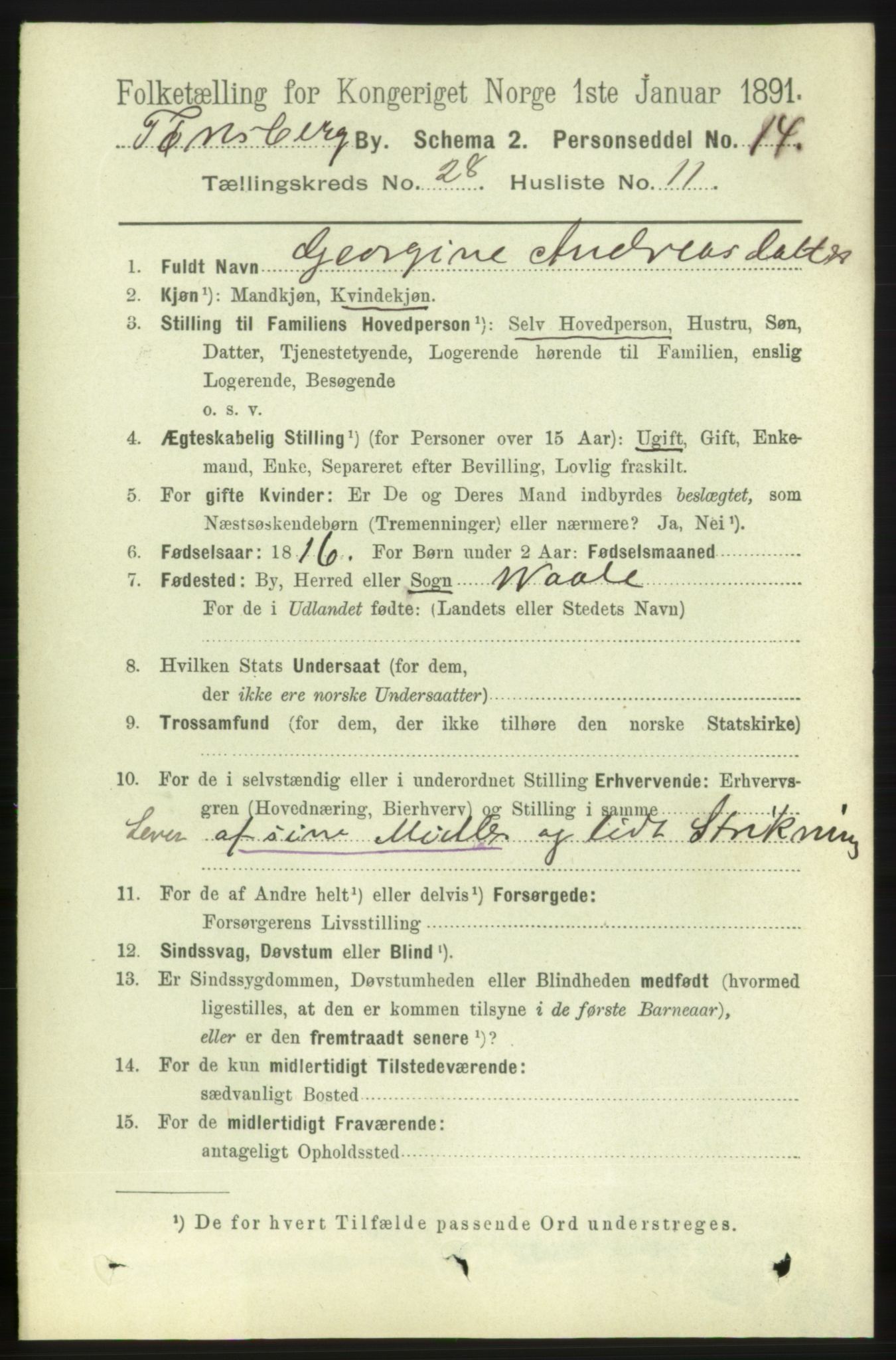 RA, 1891 census for 0705 Tønsberg, 1891, p. 7066