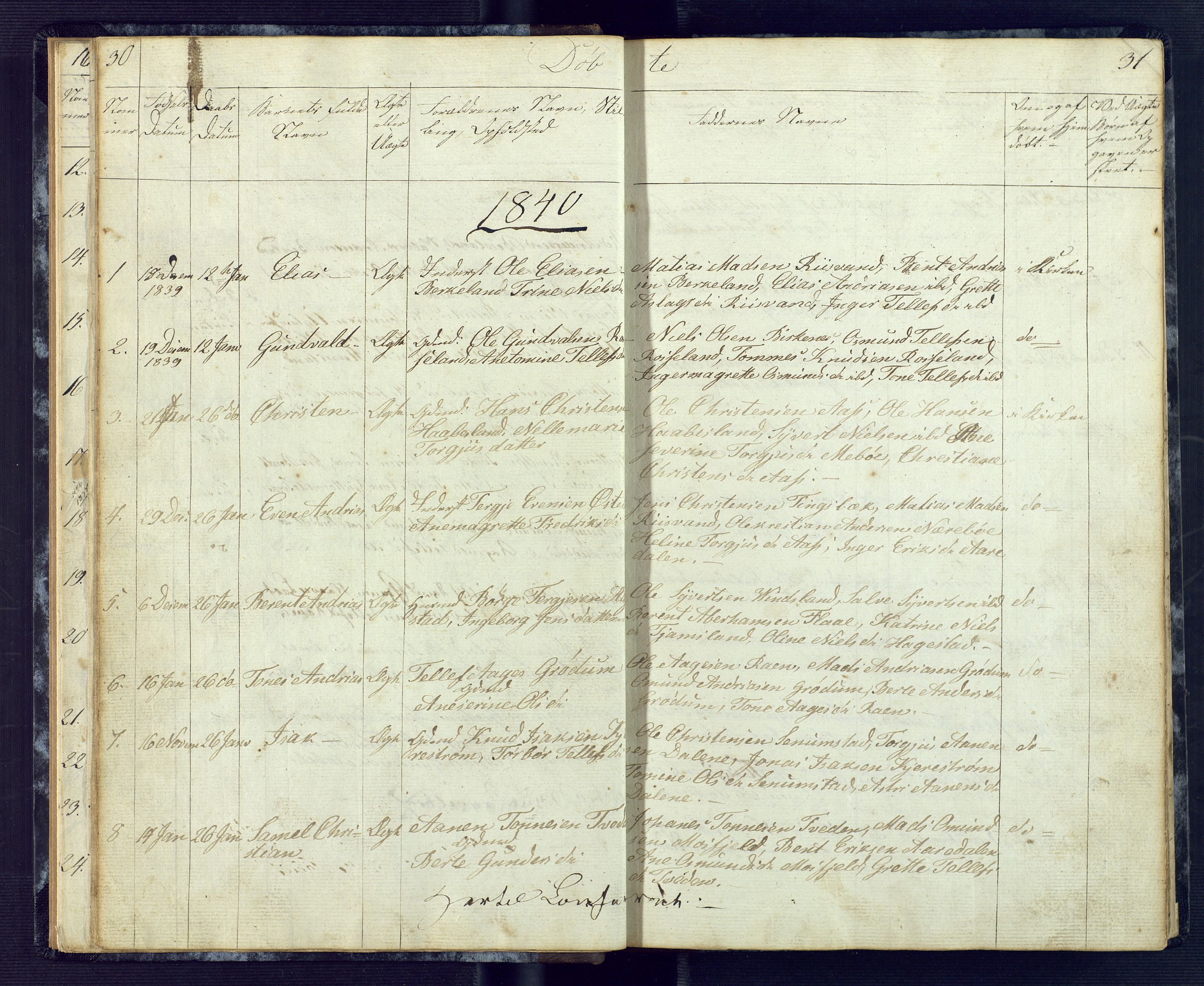 Birkenes sokneprestkontor, AV/SAK-1111-0004/F/Fb/L0001: Parish register (copy) no. B 1, 1837-1856, p. 30-31