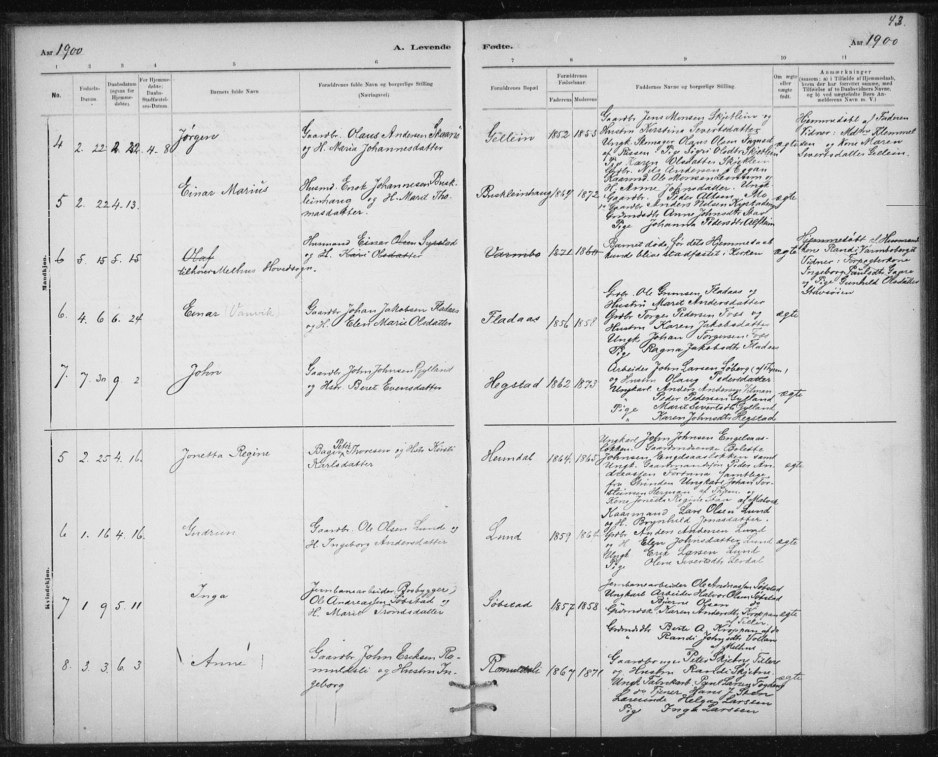 Ministerialprotokoller, klokkerbøker og fødselsregistre - Sør-Trøndelag, SAT/A-1456/613/L0392: Parish register (official) no. 613A01, 1887-1906, p. 43